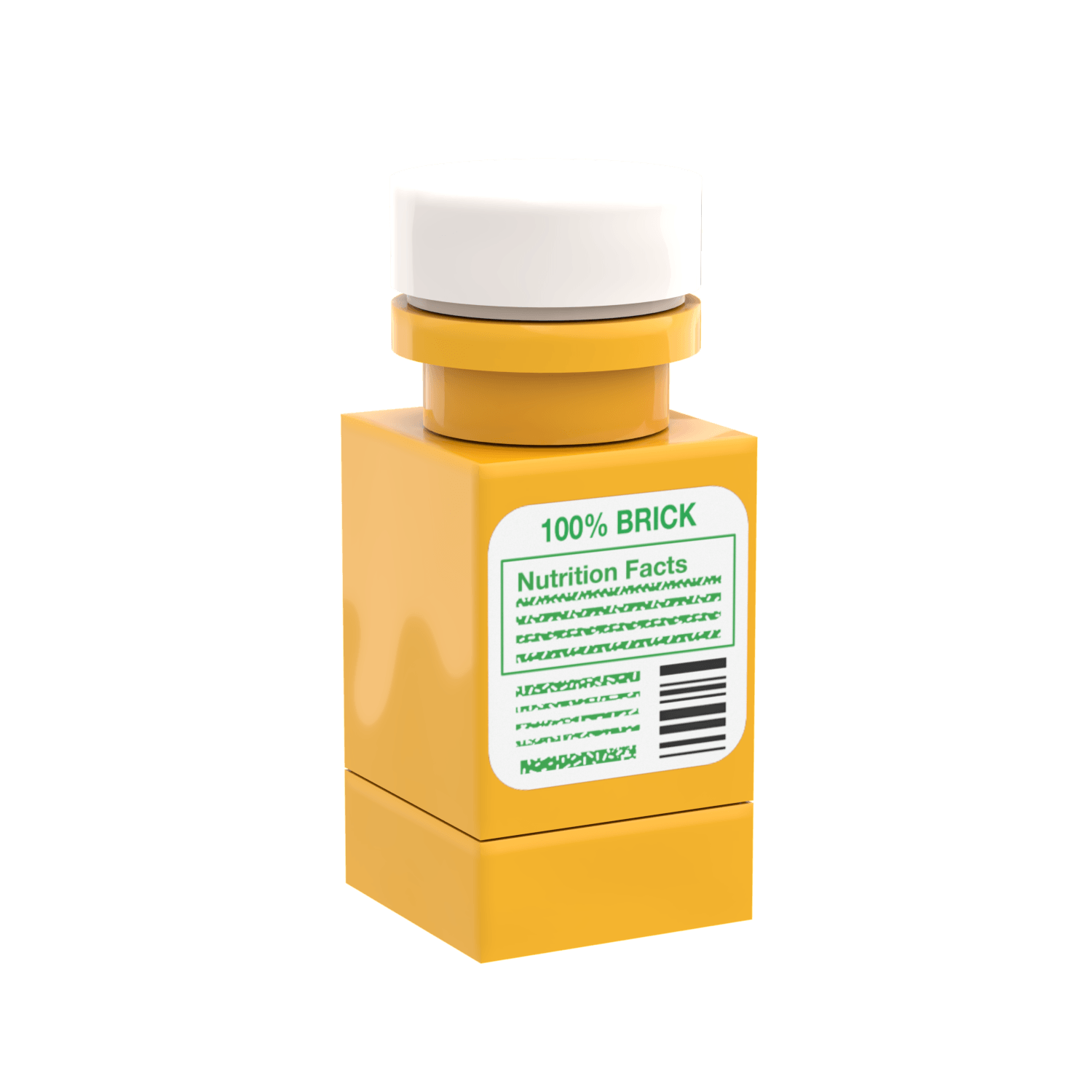Rear view brick built orange juice container with printed label on a white background
