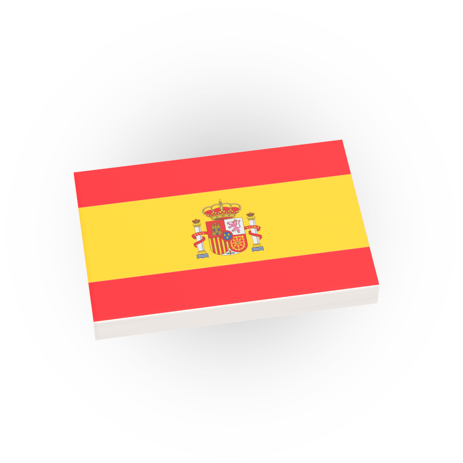 Custom printed on a white LEGO® tile the flag of Spain on a white background