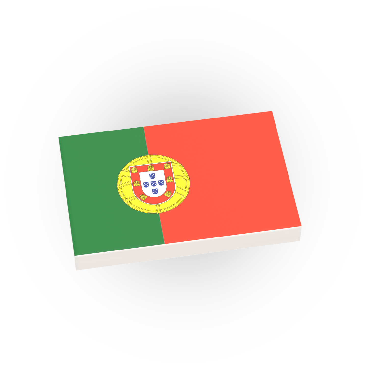 Custom printed on a white LEGO® tile the flag of Portugal on a white background.