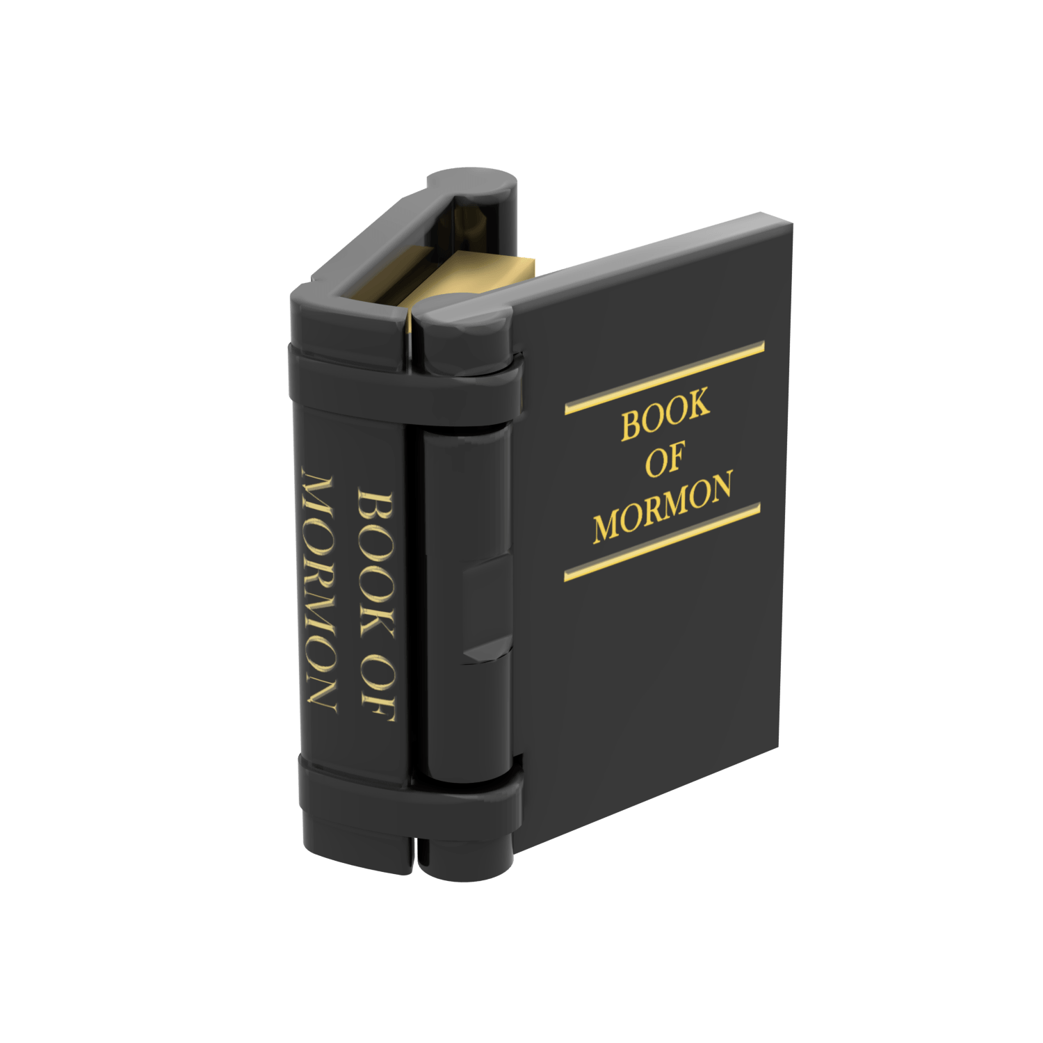 Black LEGO book with 'Book of Mormon' printed on the spine and cover on a white background
