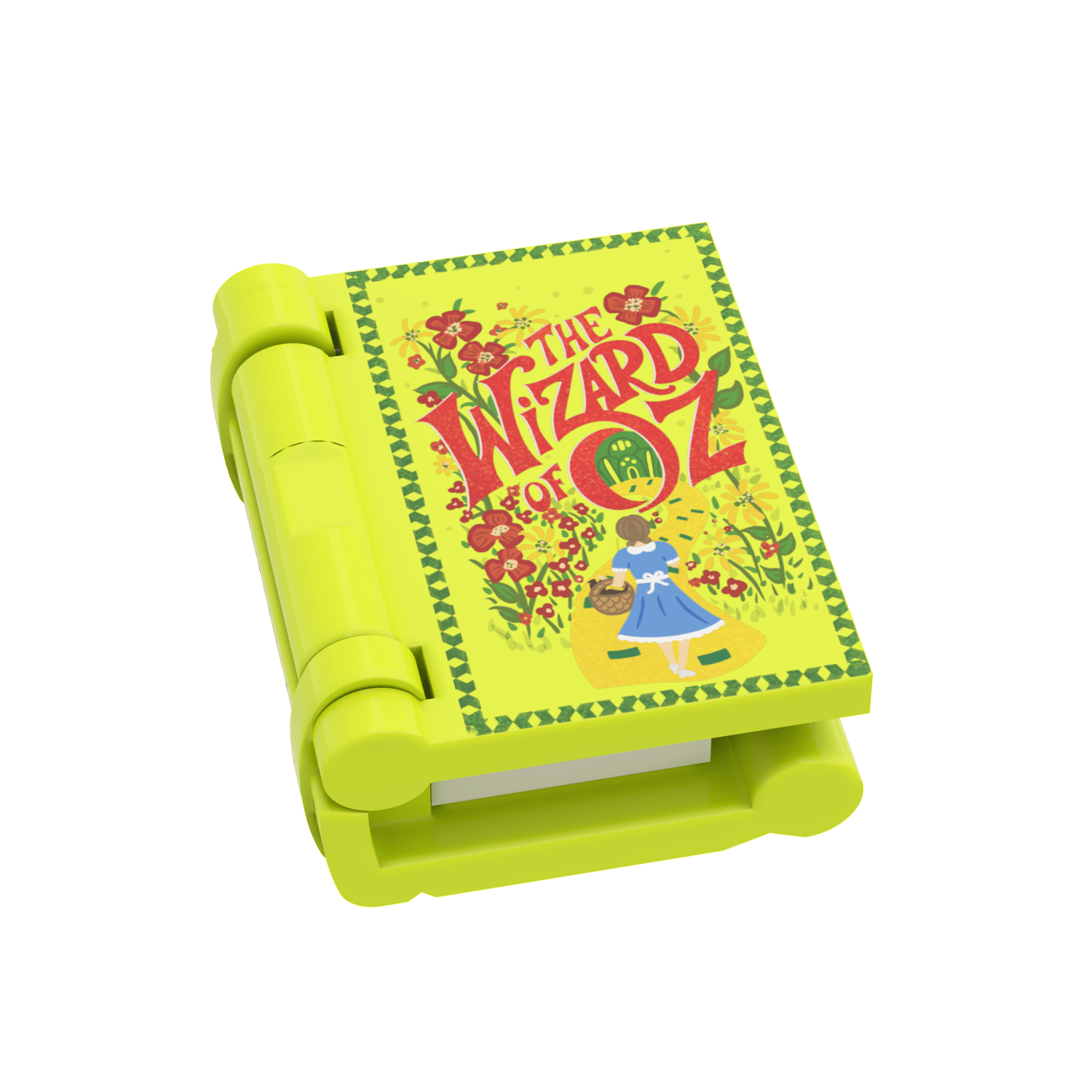 Open Wizard of oz Lego Book custom created and printed in Lime on a white background