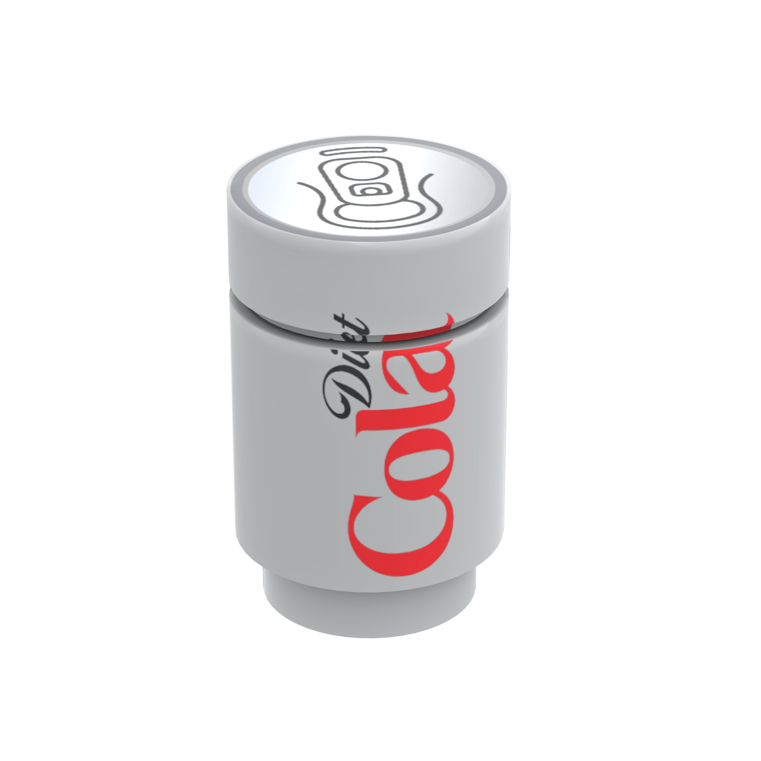 Diet Cola custom printed LEGO drink, grey brick and tile on a white background