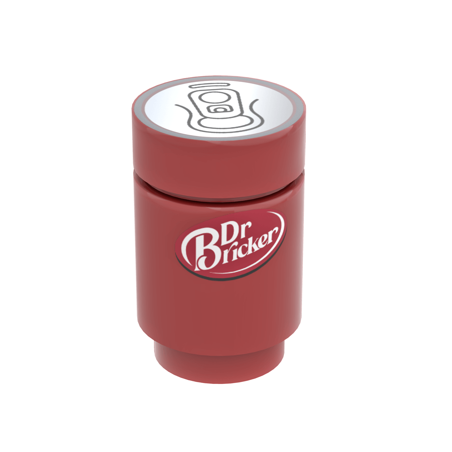 Dr Bricker custom printed LEGO drink, dark red brick and tile on a white background