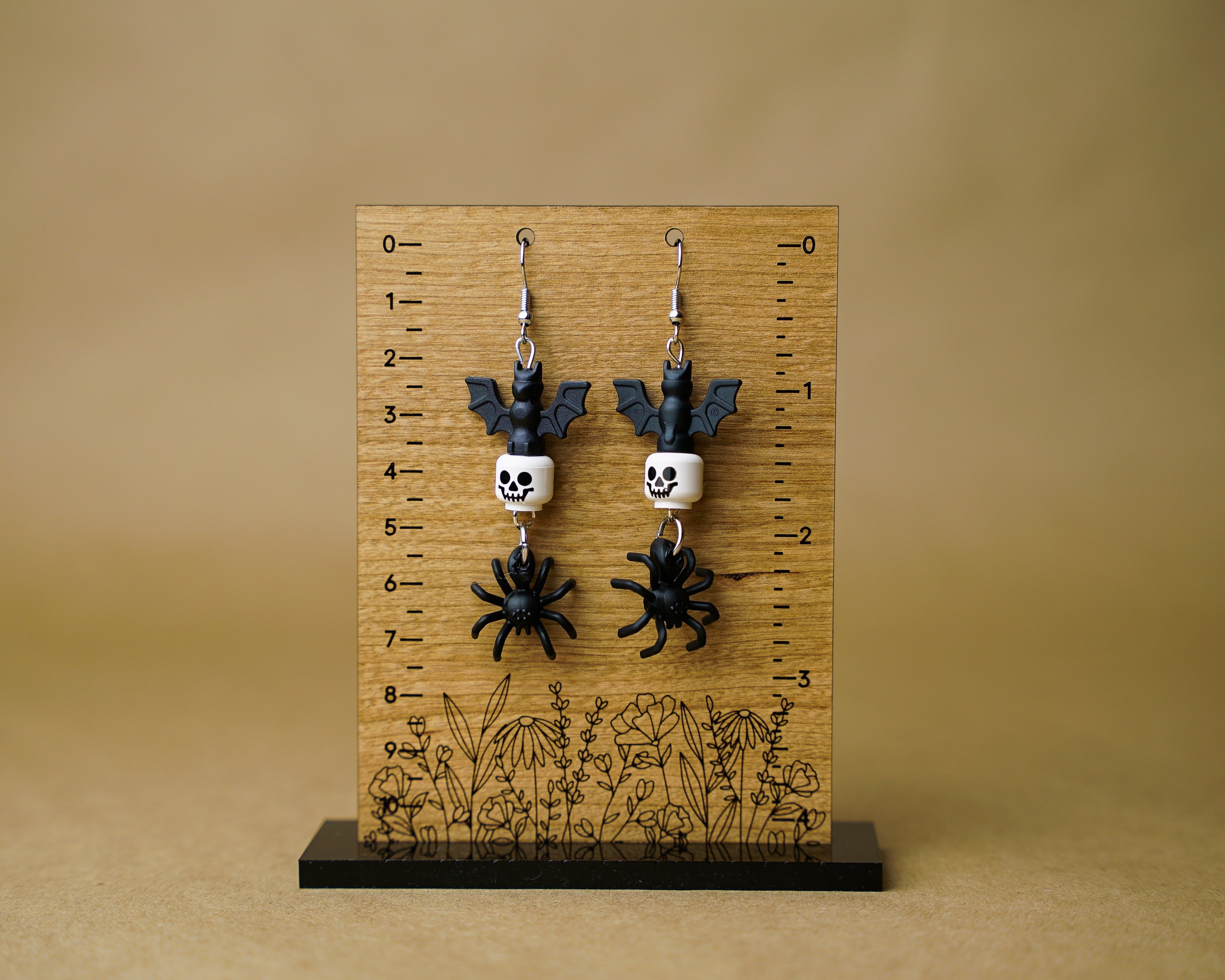 Frightful Night LEGO Halloween Earrings with Bats, Skulls & Spiders