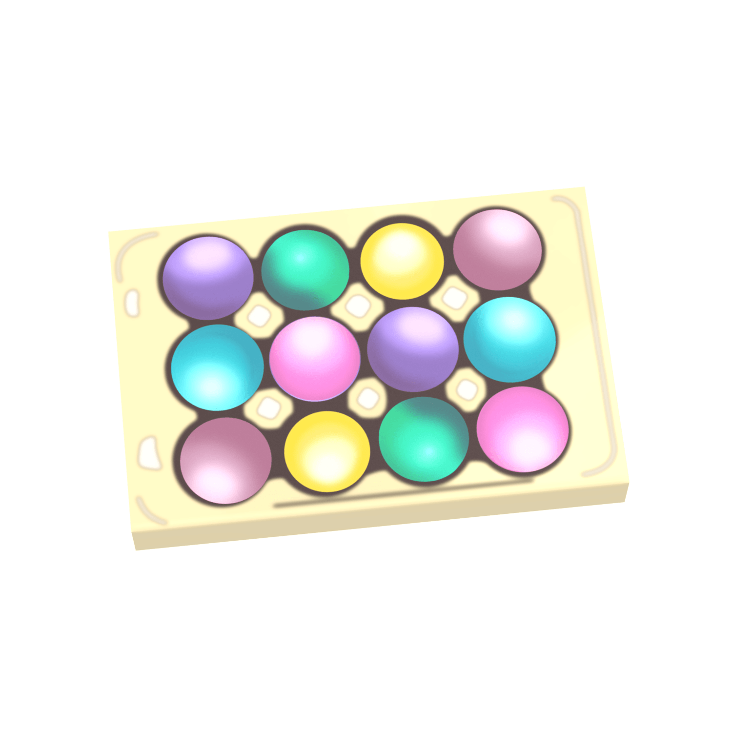 Custom printed tan LEGO®  tile with dyed eggs for Easter on a white background