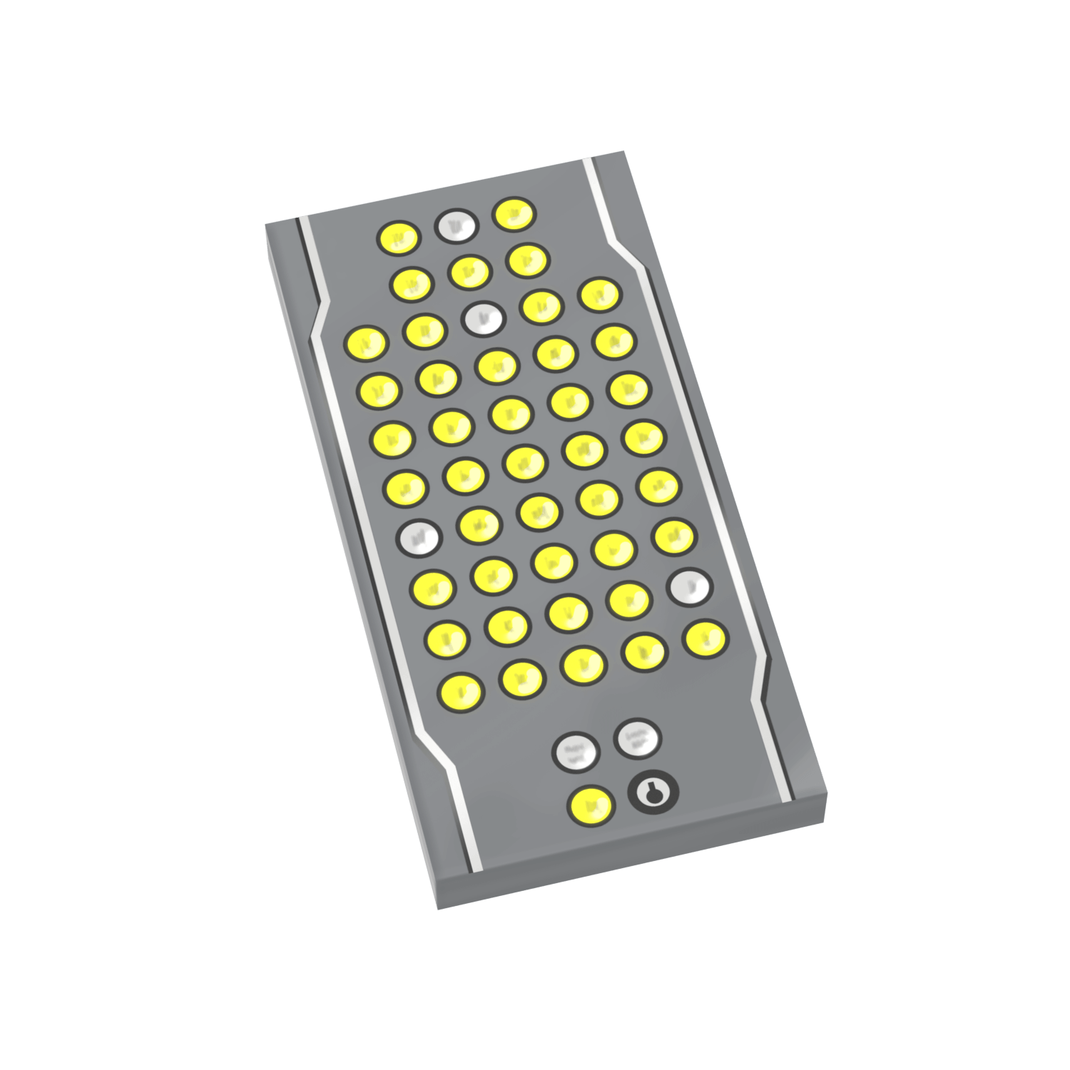 Rectangular elevator lighted buttons component with yellow and white LEDs on a black background custom printed lego christmas elf