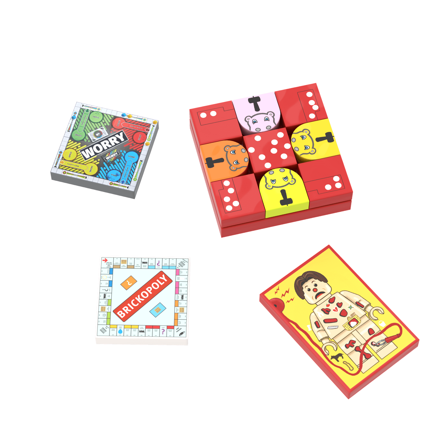 Family Game Night Pack -4 Games - Custom Printed Sets - Made Using LEGO® Parts