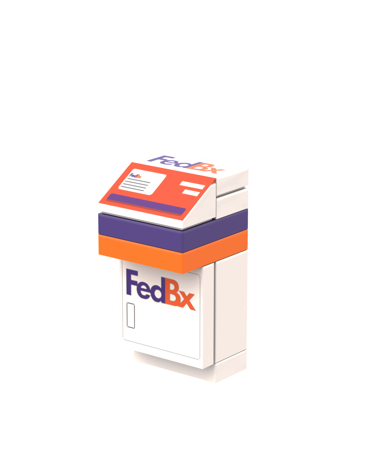 FedEx mailbox with colorful design on a white background