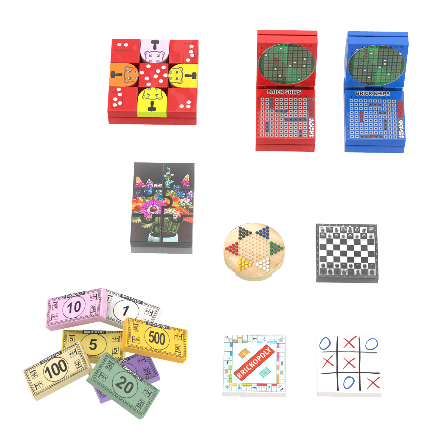 Family Game Night Pack TWO - 7 Games - Custom Printed Sets - Made Using LEGO® Parts