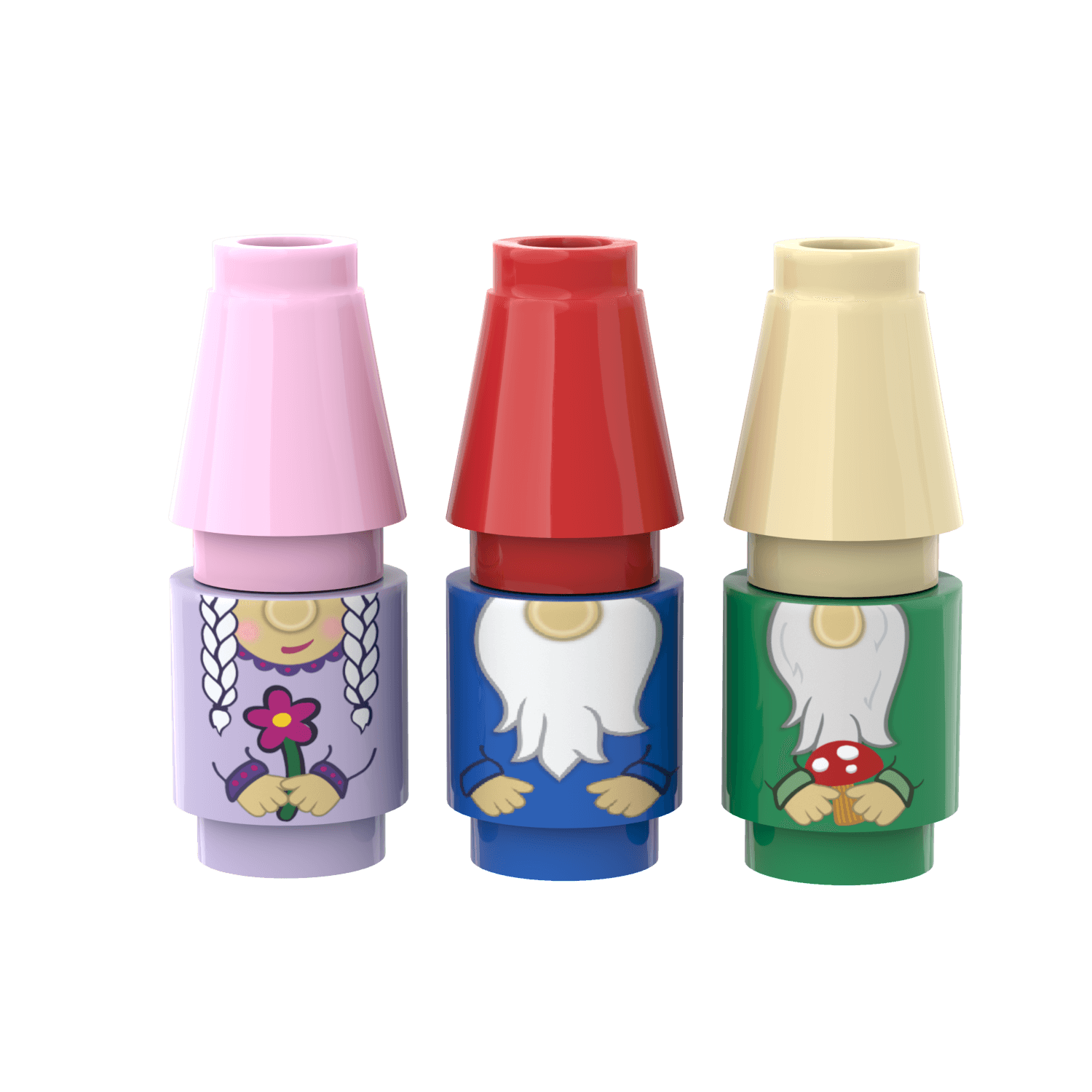 3 gnome custom printed and made from lego parts