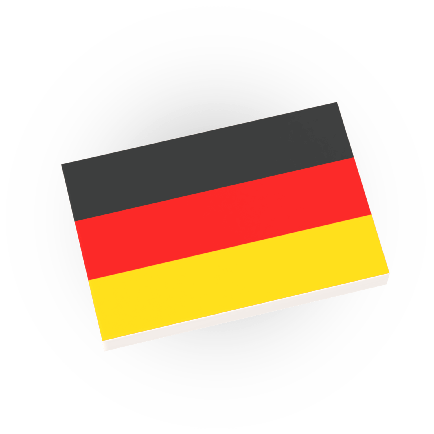 A custom printed Lego 2x3 white tile with the Germany country flag.