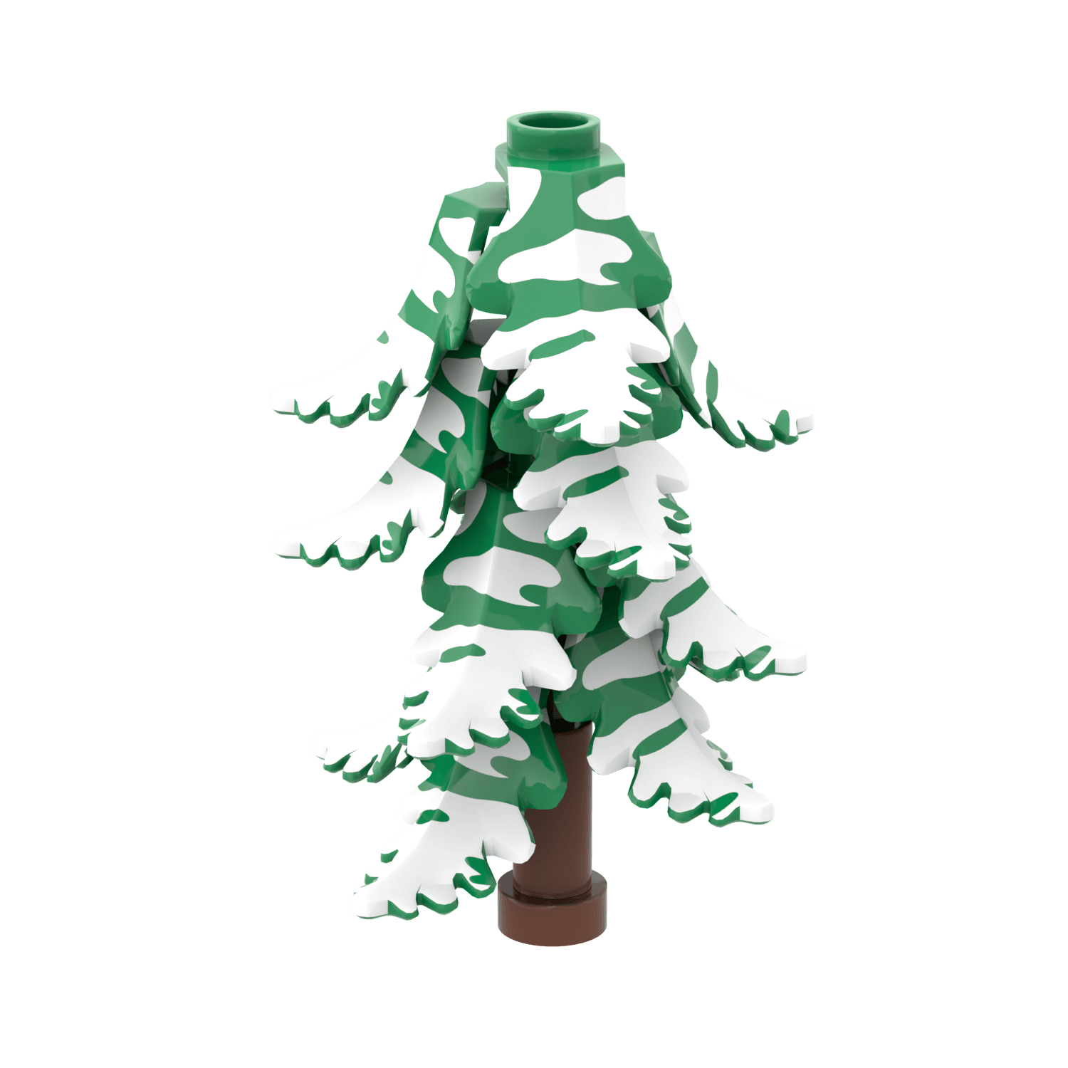 lego winter tree with green and white snow pattern on a black background