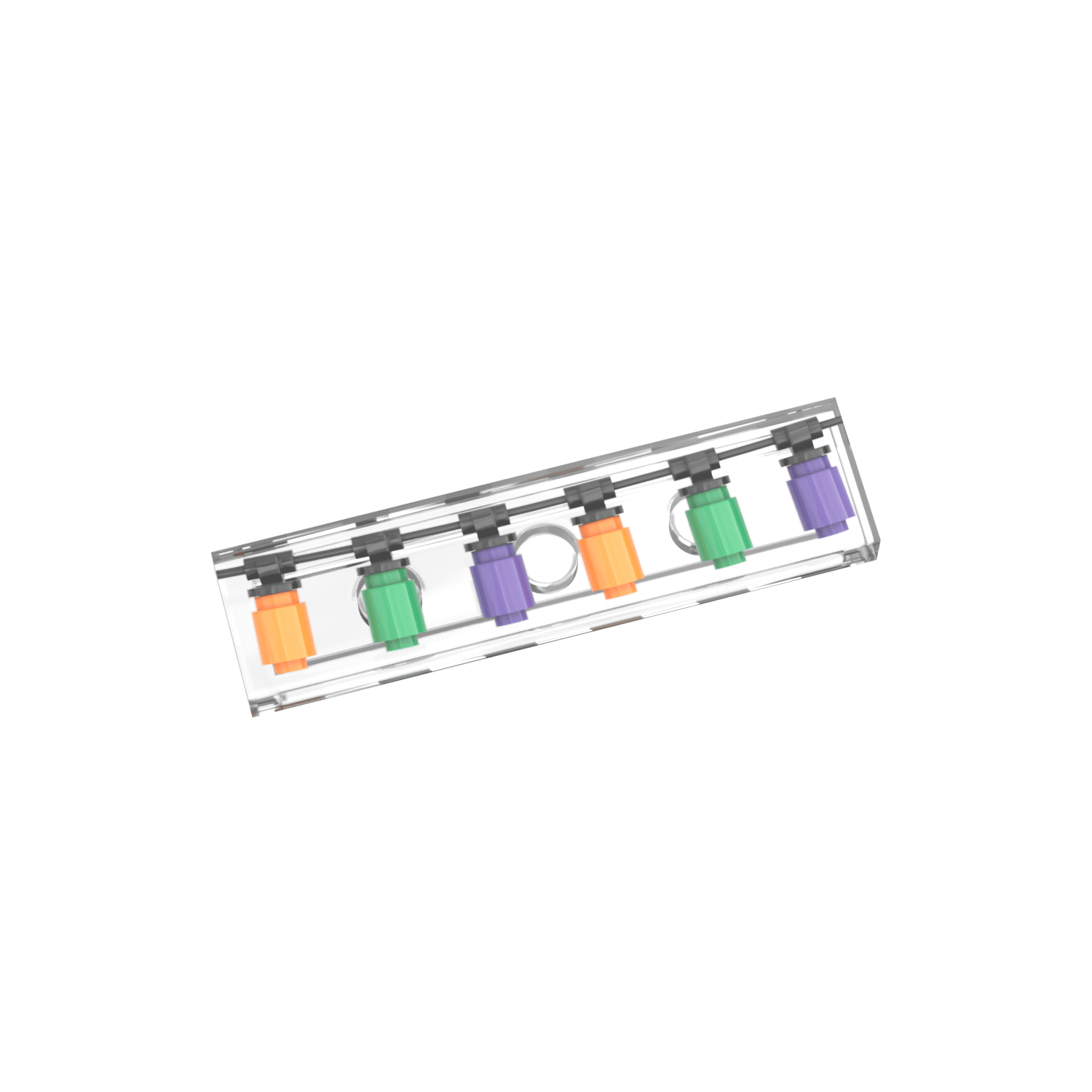 Set of colorful Halloween string lights printed on a Lego tile