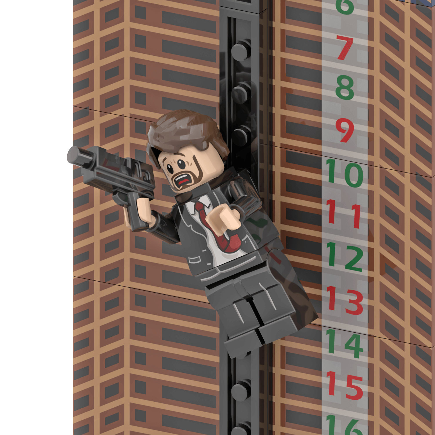 Hand Gruber Minifigure falling down the Nakatomi building
