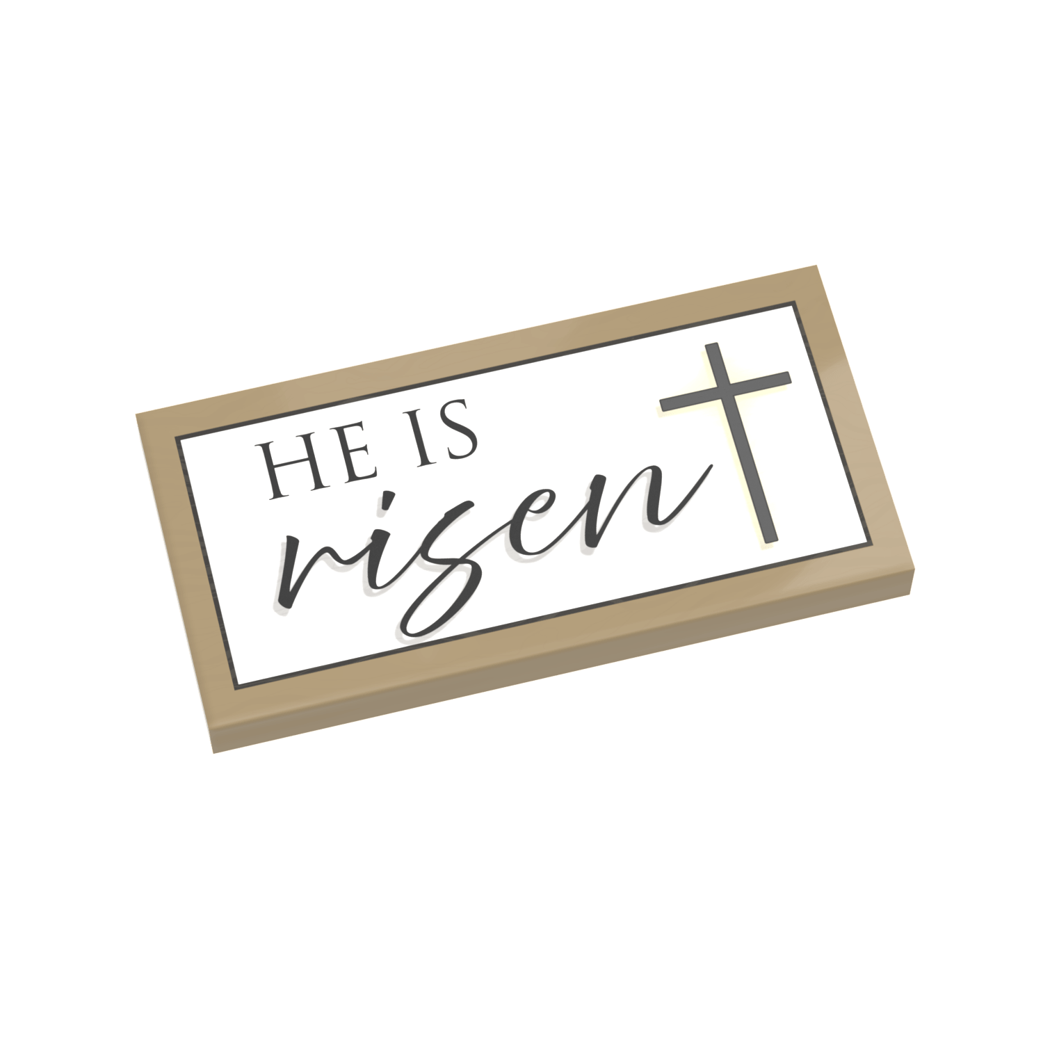 Custom printed Easter sign to look like a wooden sign with 'He is risen' text and cross on a white background
