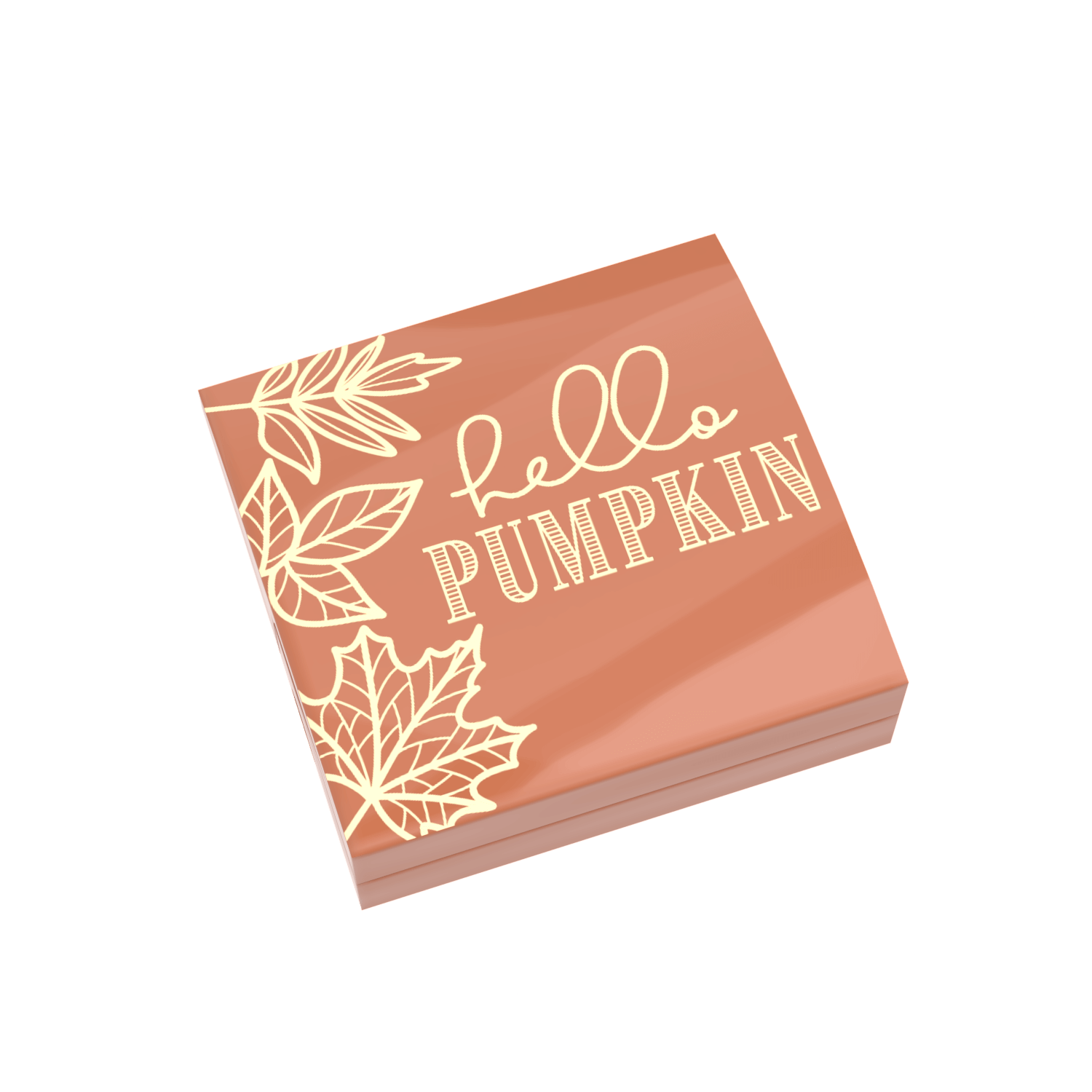 Dark Orange LEGO tile with printed text "Hello Pumpkin" and leaves
