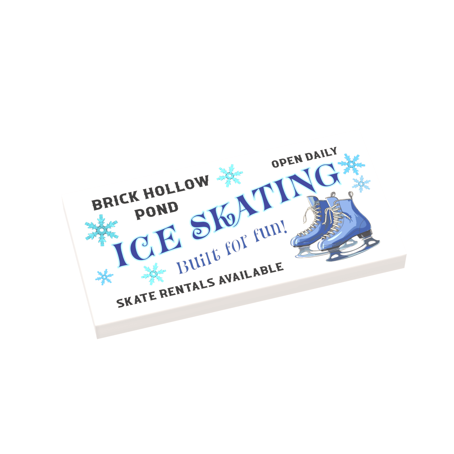 Ice Skating Sign - Winter Scene - Custom Printed 2x4 - Tile Made using