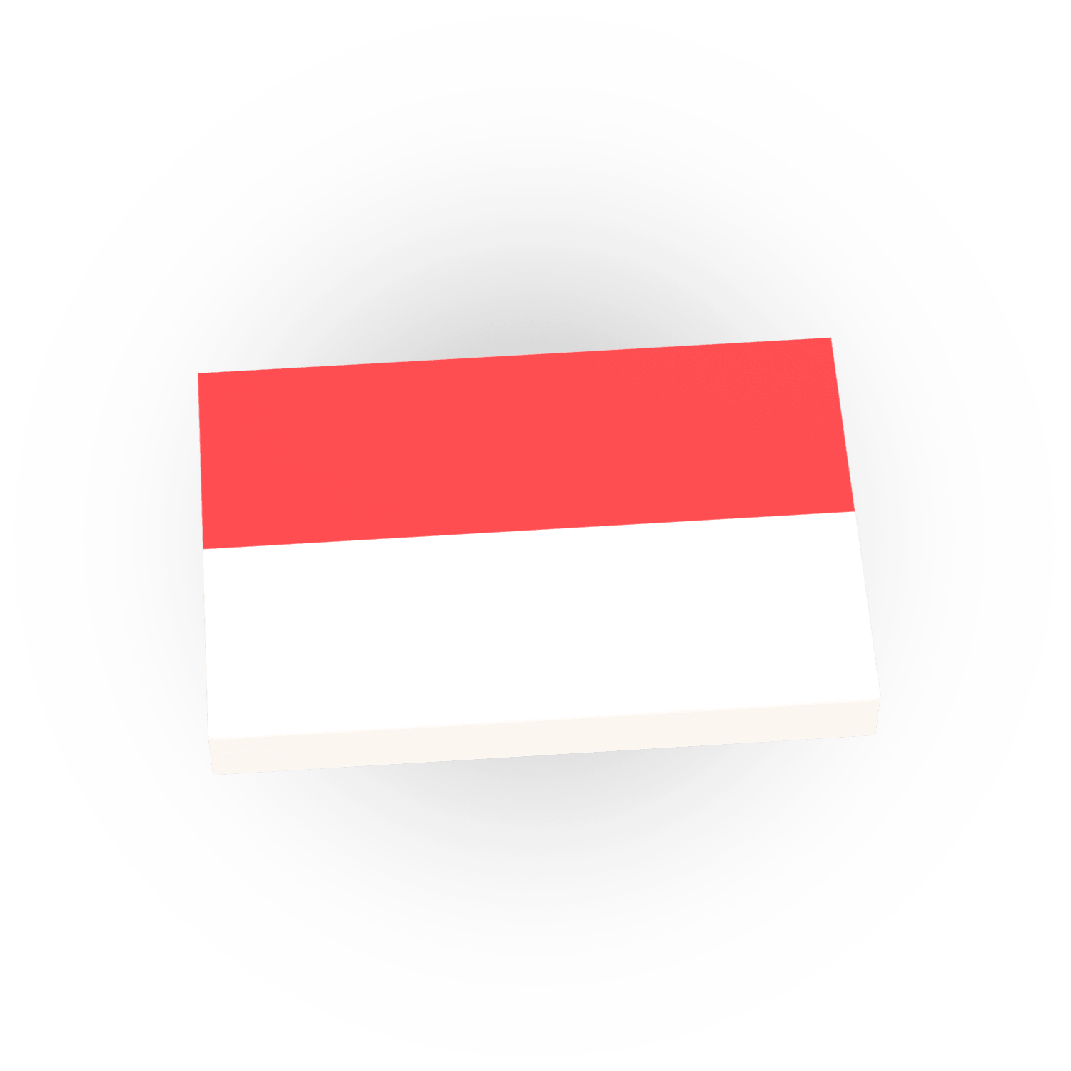 Indonesia country flag, red and white strip printed on a white LEGO tile on white background.