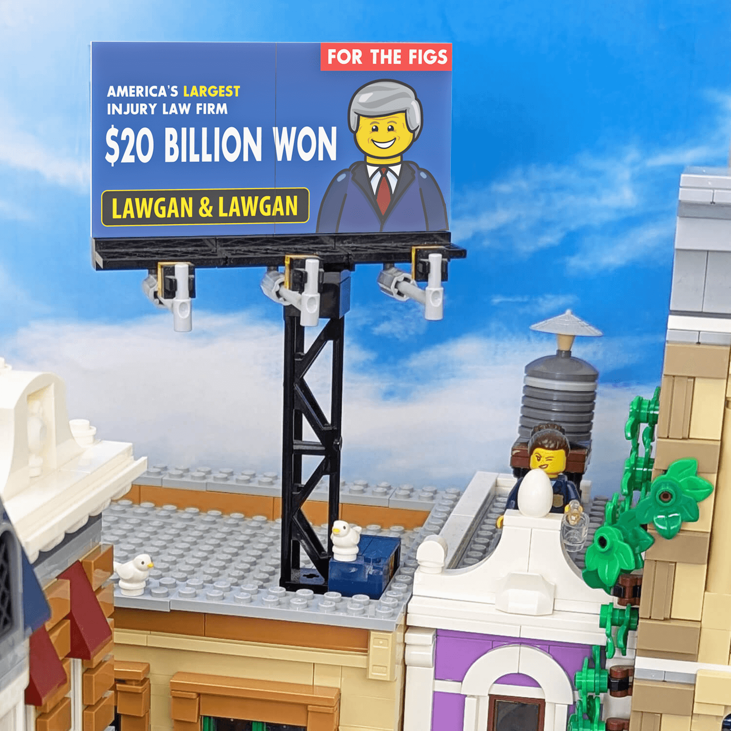 Injury Lawyer Billboard - Lawgan and Lawgan - Custom Printed - Made Using LEGO® Parts