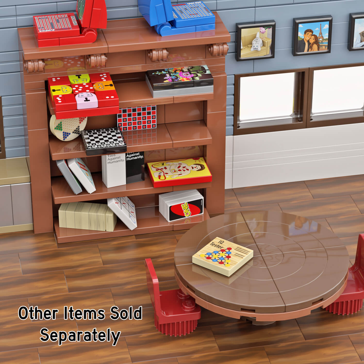 IQ Test Peg Game on a brown table with other games in the background