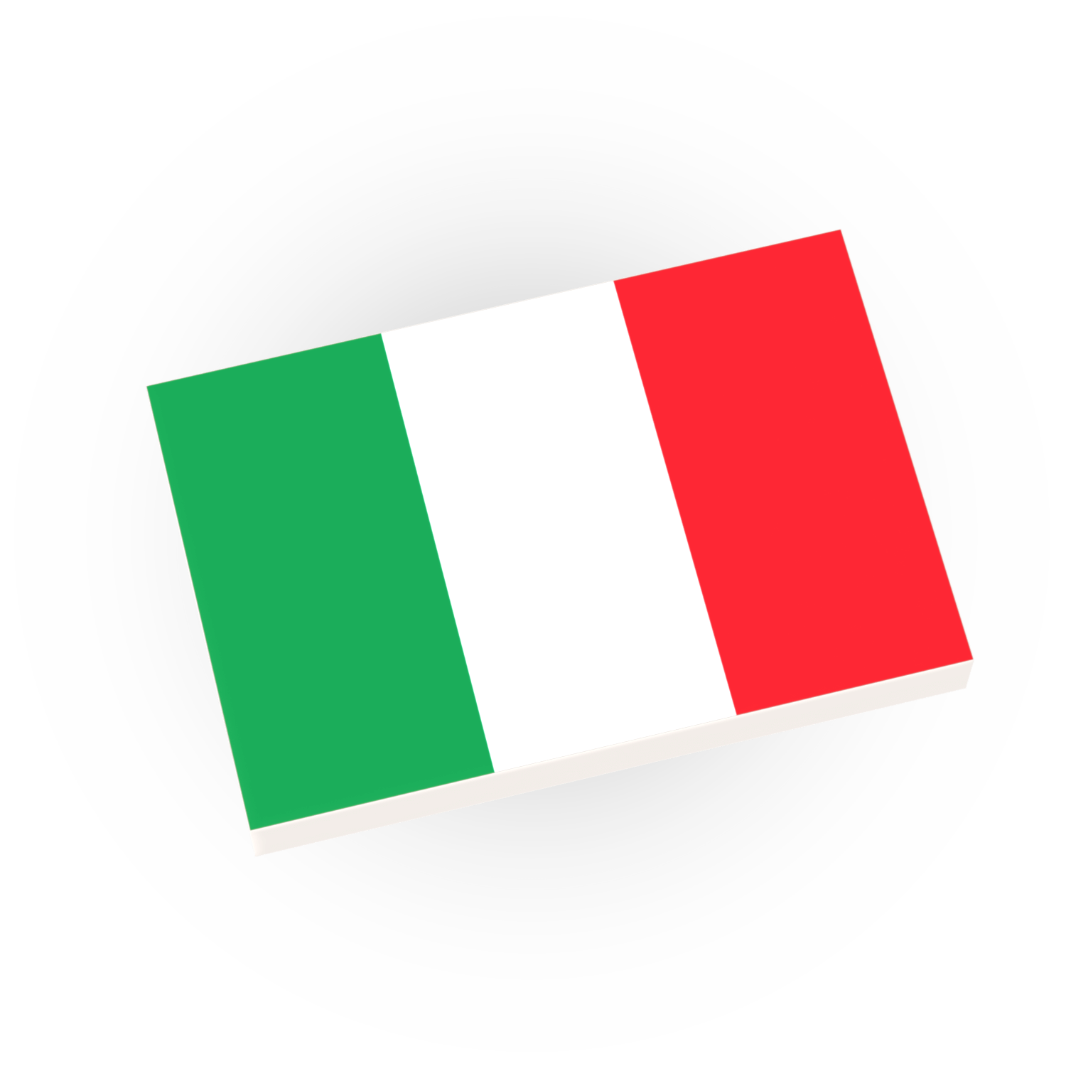 A custom printed Lego 2x3 white tile with the Italy country flag.