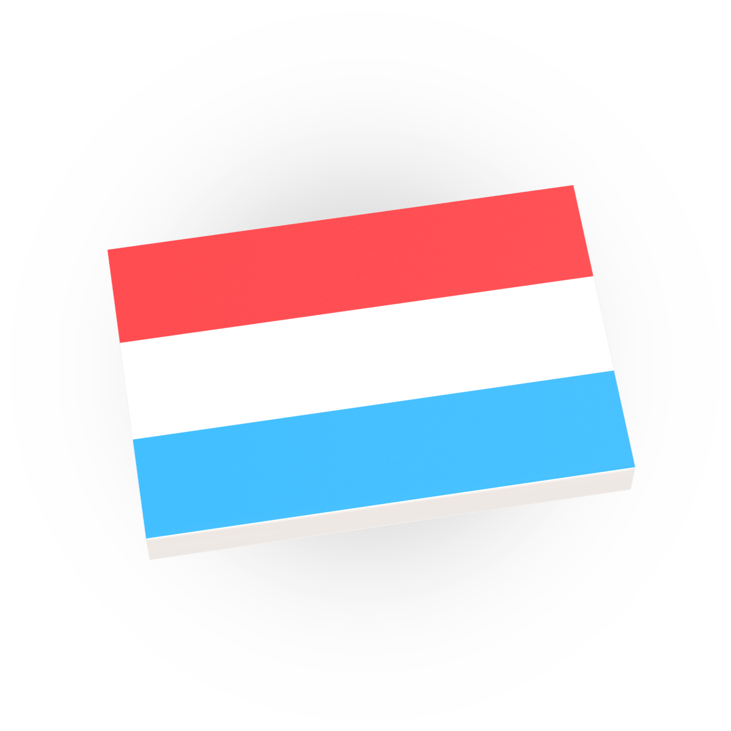 Luxembourg Country Flag printed on a white LEGO tile on a white background.