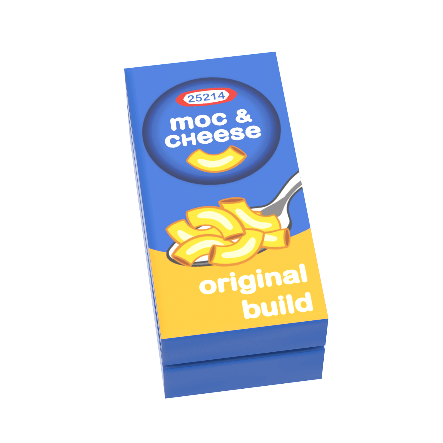 Moc & Cheese packaging with blue and yellow design 
