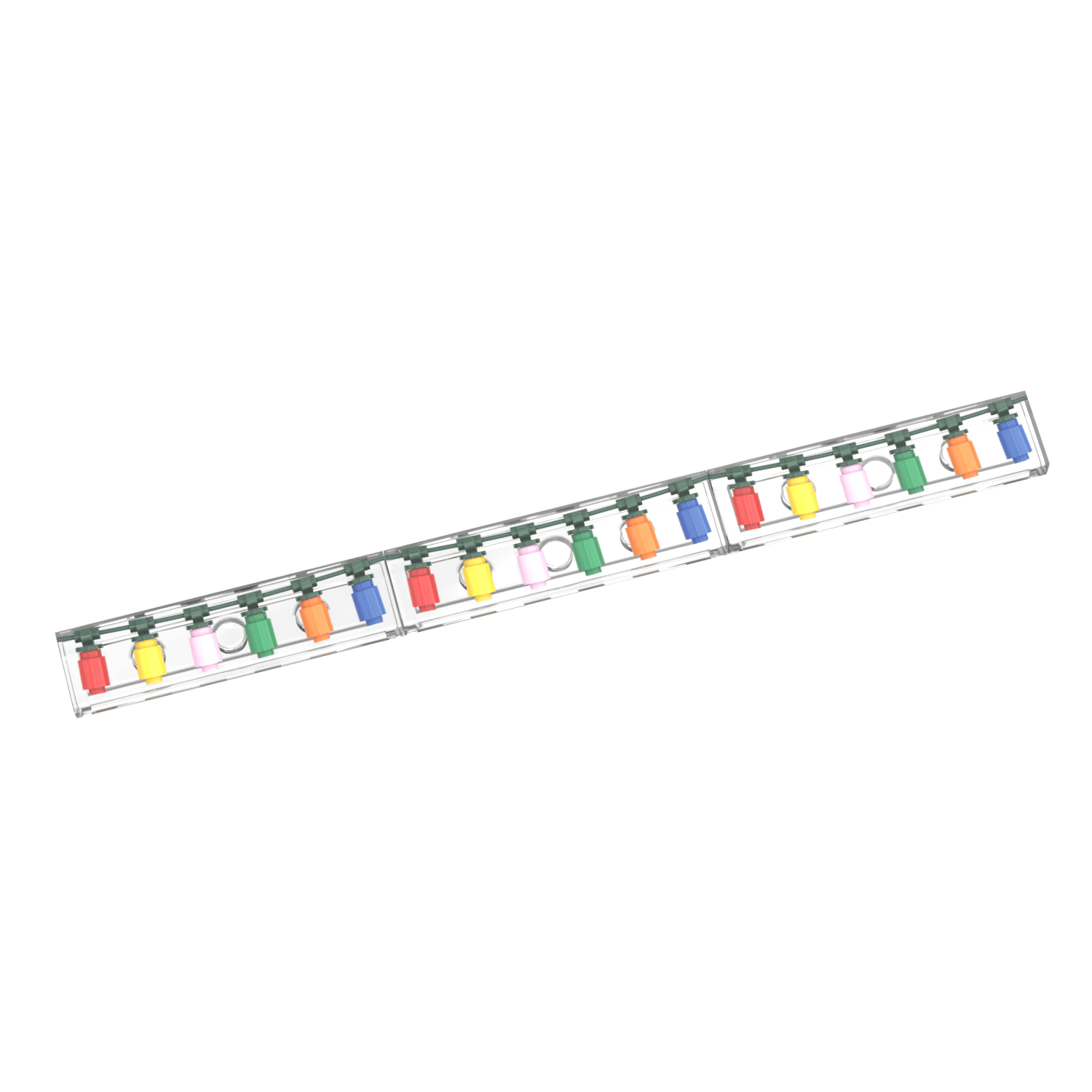 Row of colorful Christmas String lights printed on Lego tiles