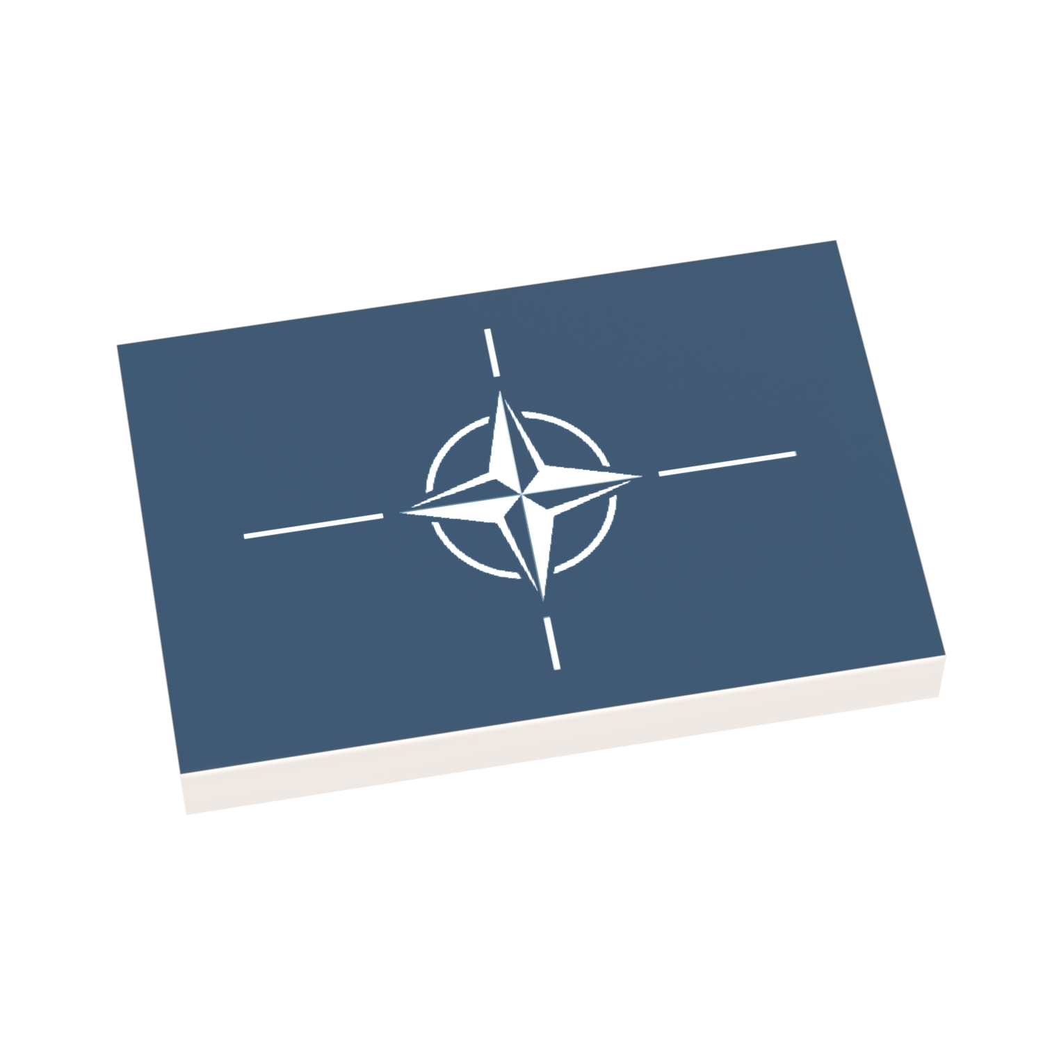 Custom printed Lego 2x3 white tile with a Nato flag design in the center.
