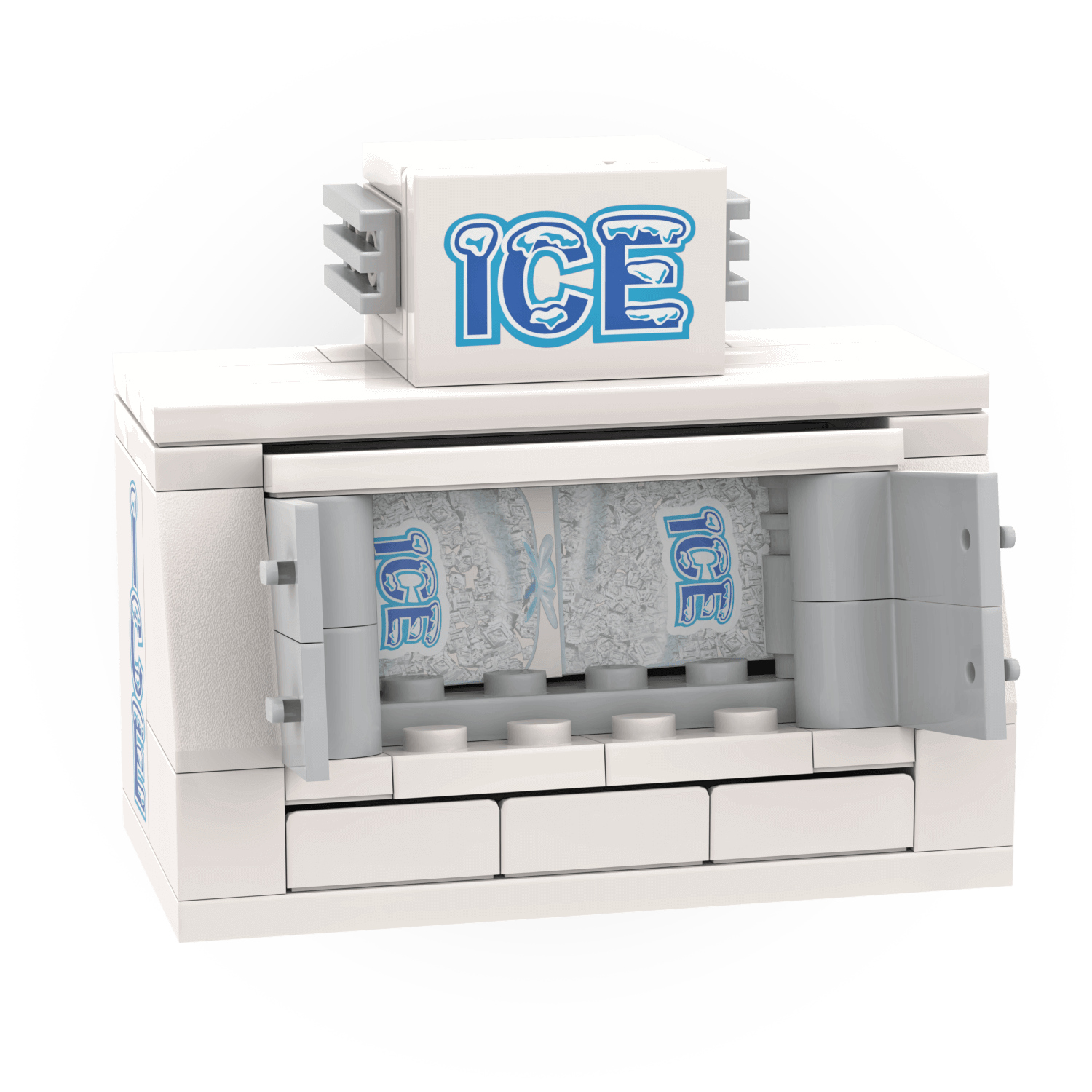 LEGO ice bag shop set with 'ICE' branding on a white background