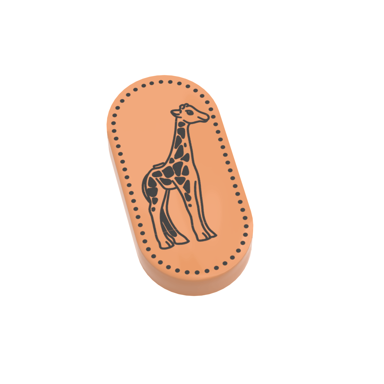 Pressed penny design of a giraffe custom printed on a LEGO® tile on a white background