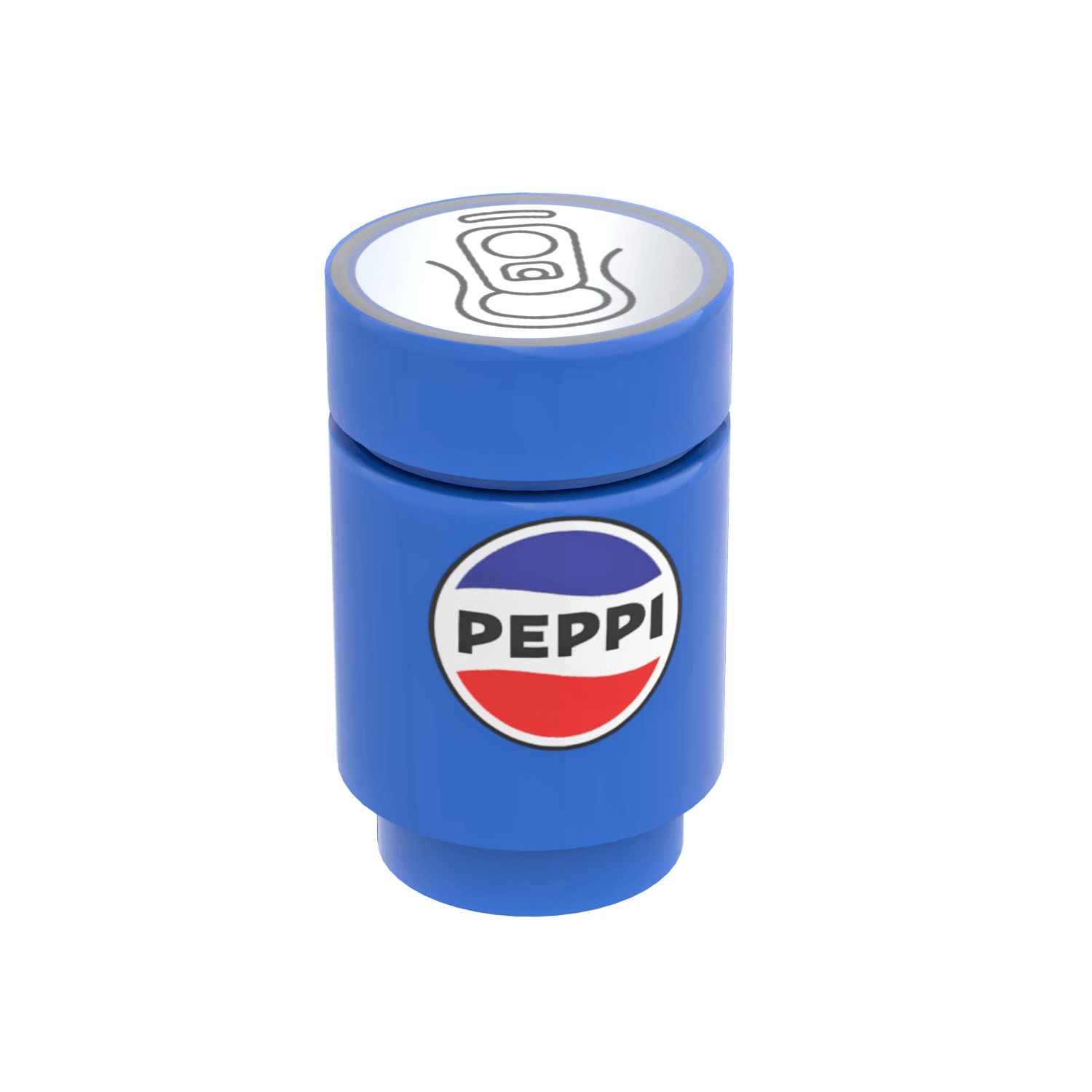 Peppi custom printed LEGO drink, blue brick and tile on a white background