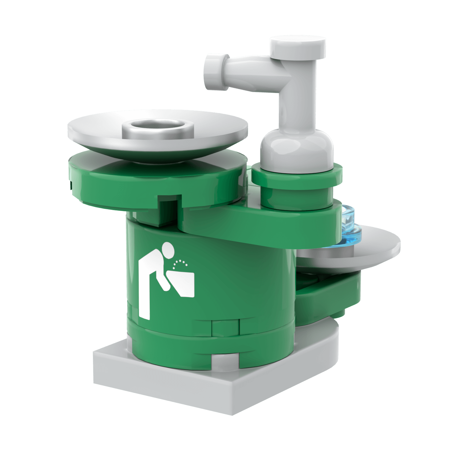 green pet friendly water fountain for minifigs  and pets custom lego on a white background