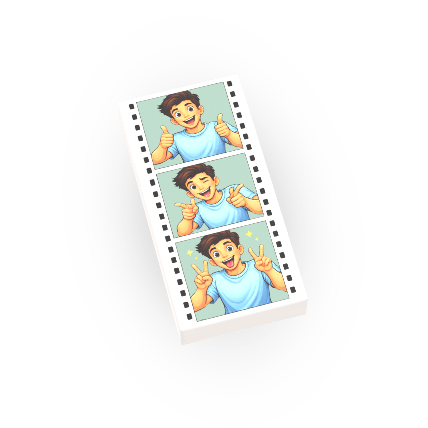 Photo Strip from a photo booth showing fun poses for the camera on a white background