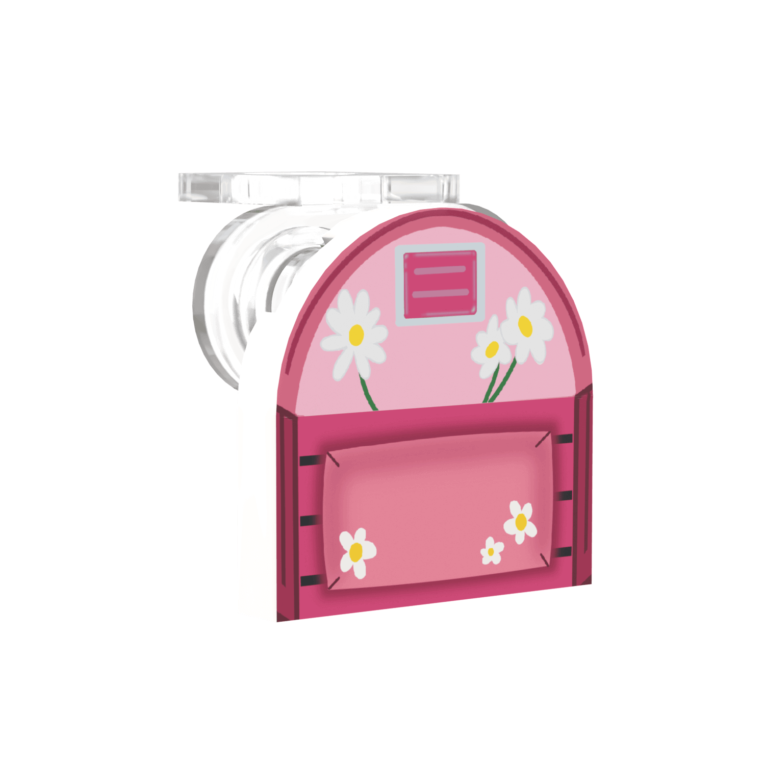 piglet themed pink backpack made using lego with white flowers on a clear background