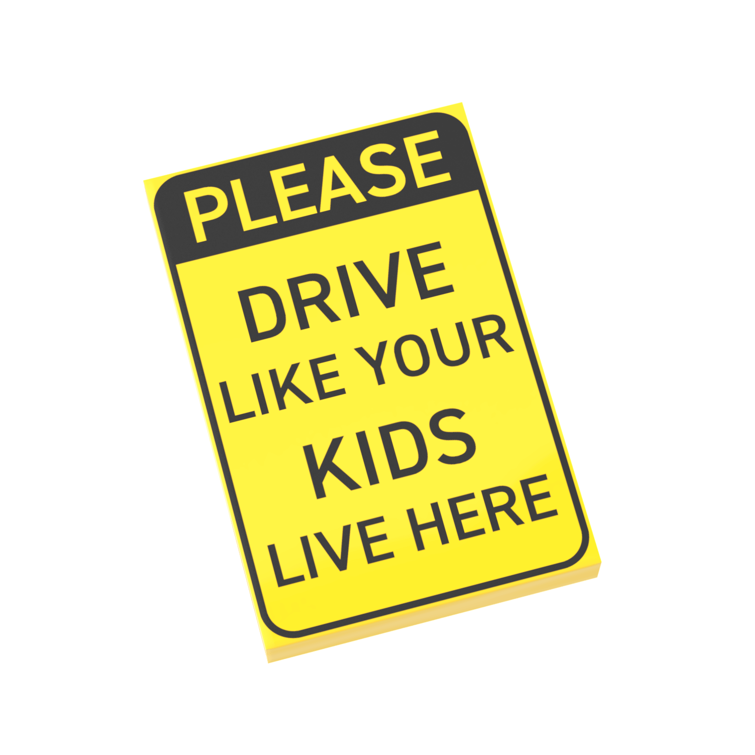 Yellow sign with black text on a black background