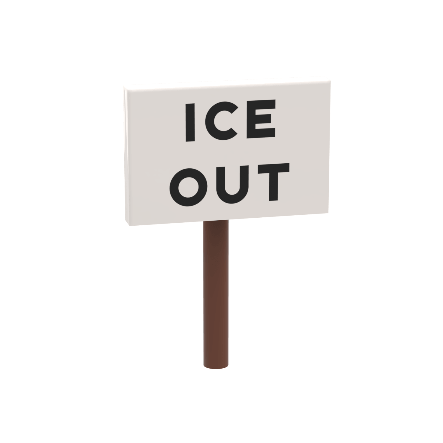 White protest sign with 'ICE OUT' text on a white sign for a protestor to hold on a white background