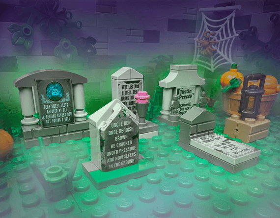 "Justin Peeces" Tombstone - Halloween Gravestone  MOC - Custom Printed - Made Using LEGO® Parts