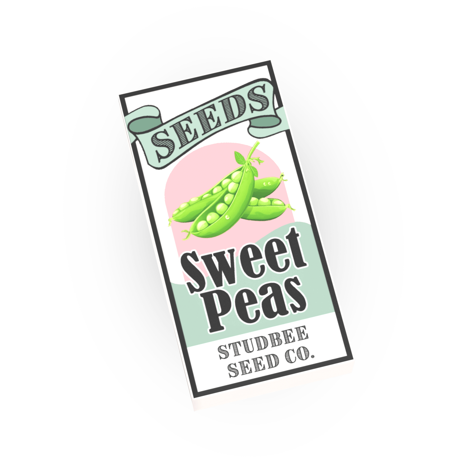 Studbee Seed Co. sweet peas seed packet design on a white background