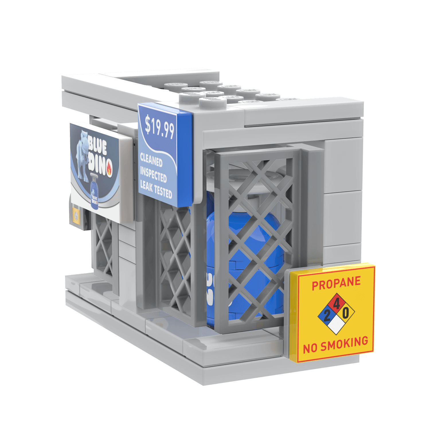 gas exchange made from lego with custom printed warning signs printed on lego