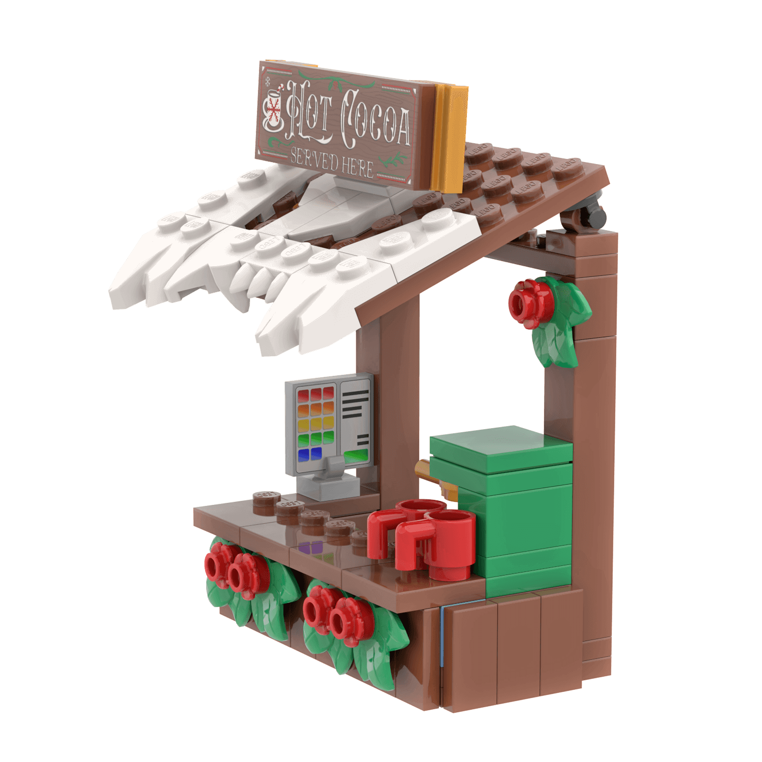 custom leg set hot chocolate stand with a sign and cups on a white background