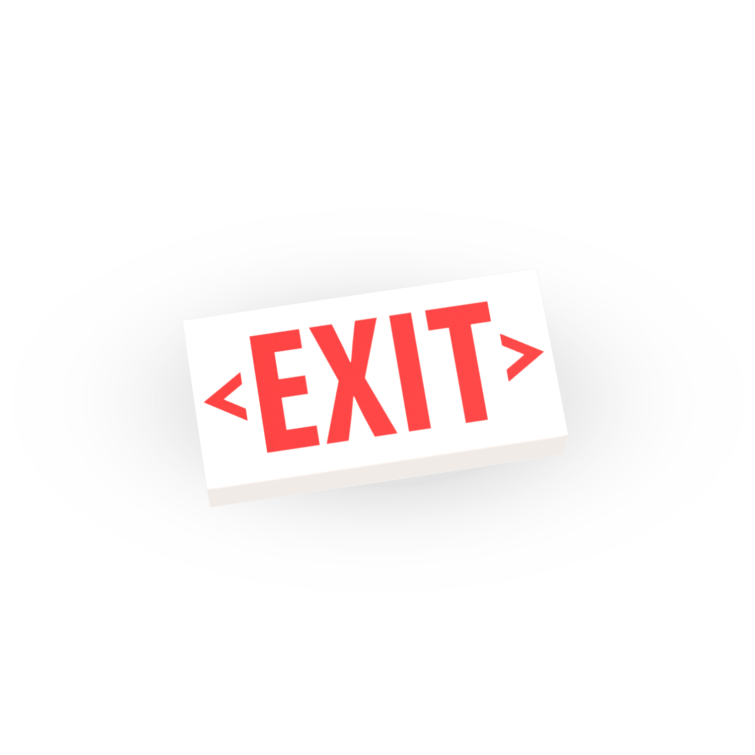 Exit sign with red text on a white background