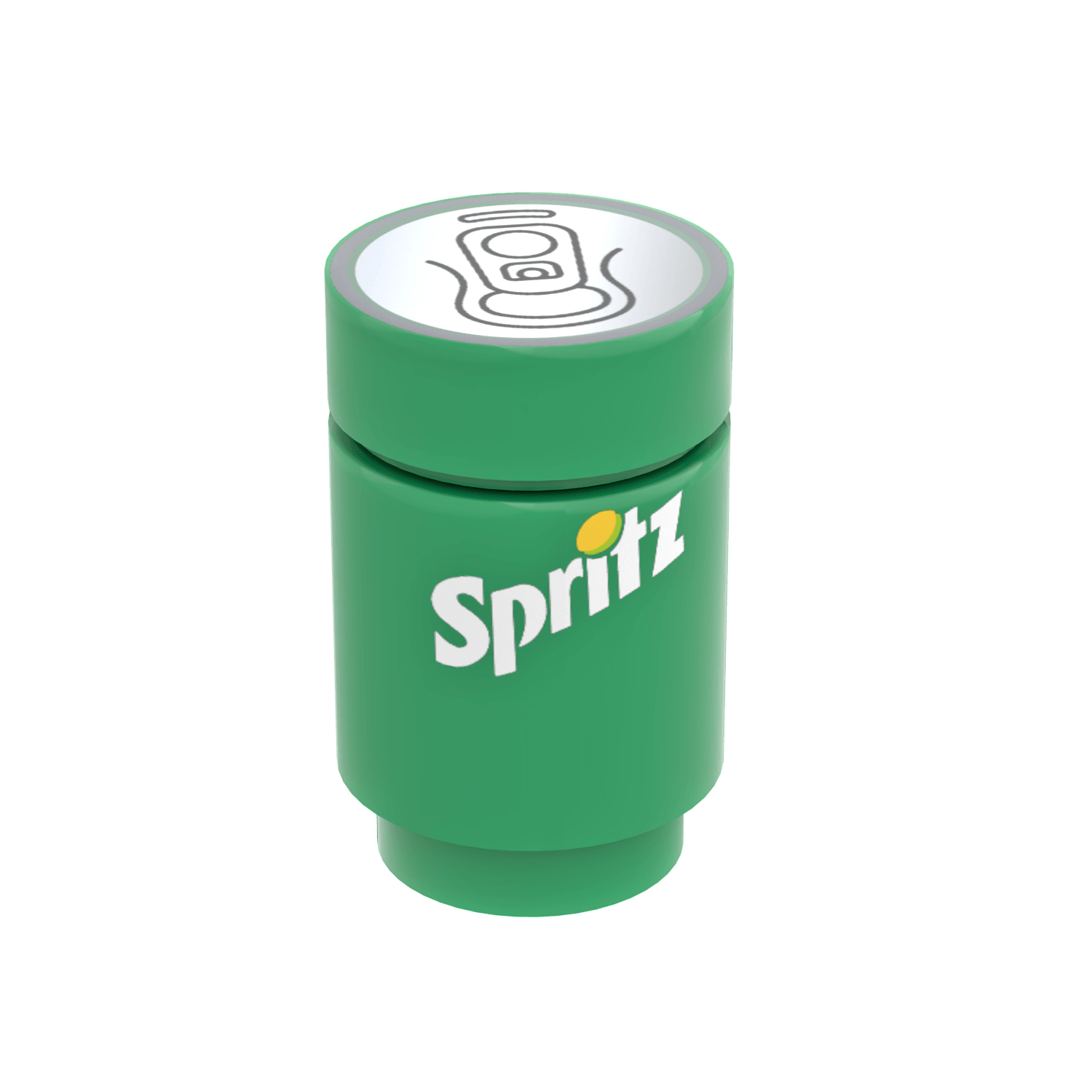 Spritz custom printed LEGO drink, green brick and tile on a white background