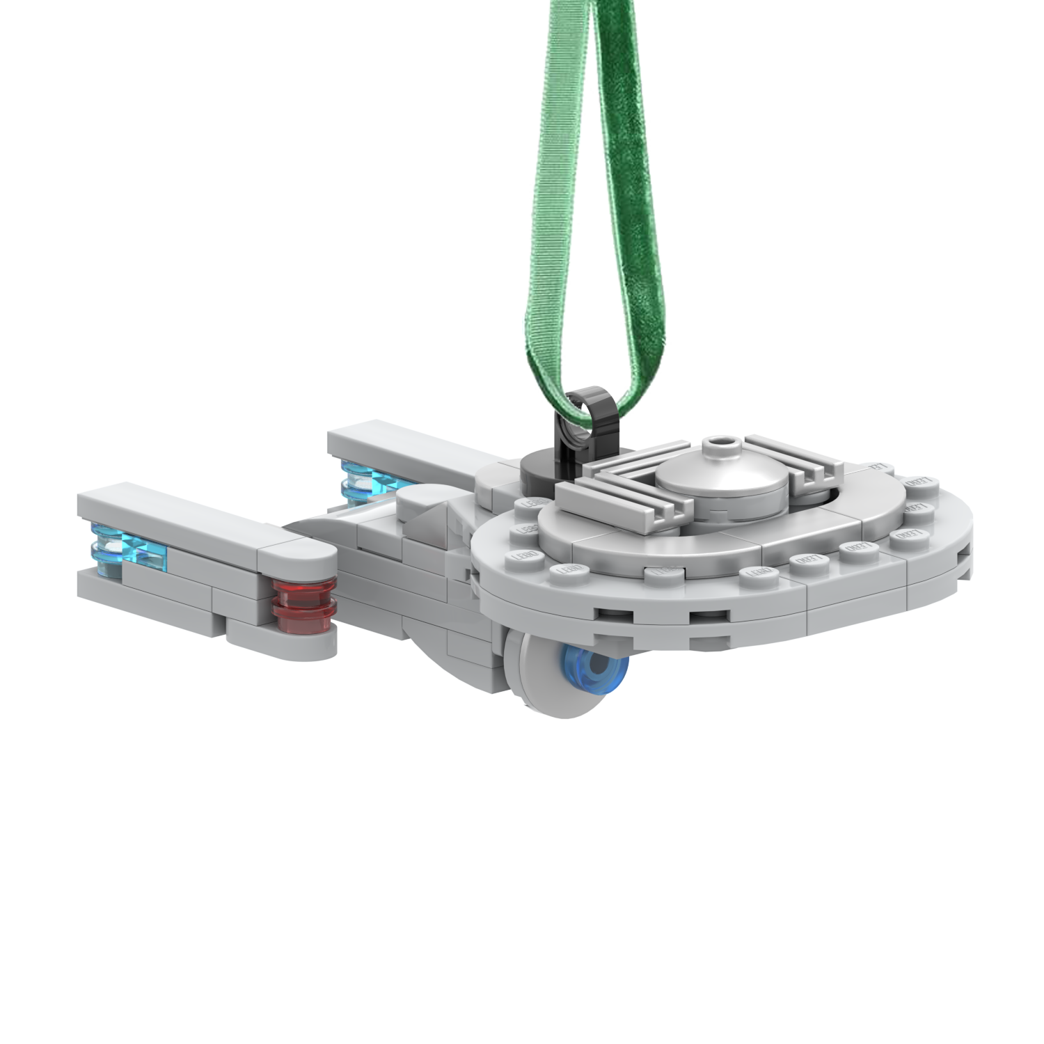 LEGO model of a star trek starship on a white background
