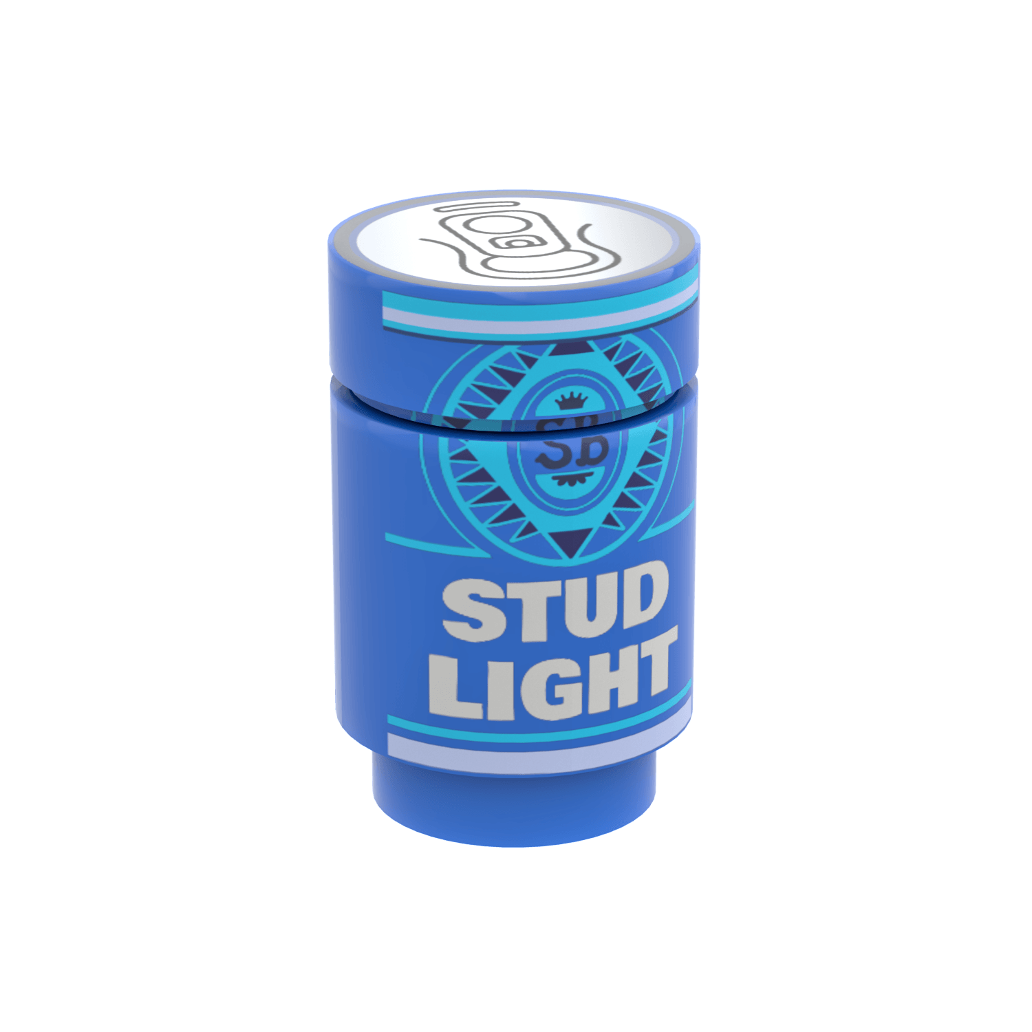 'Stud Light' beer can custom printed LEGO parts on a white background