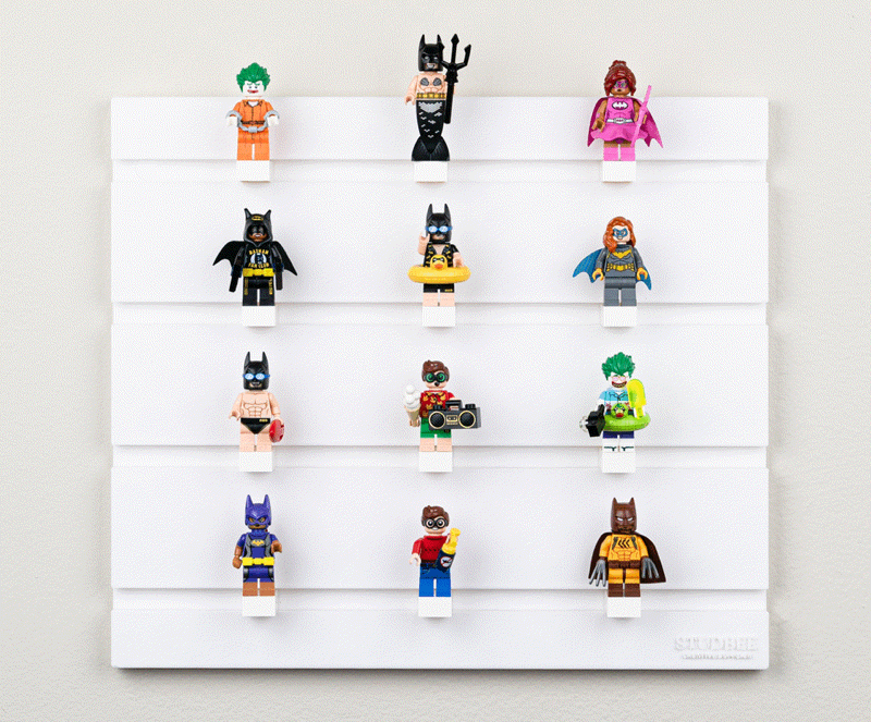an animation of different lego minifigure configurations in a studbee wall display board
