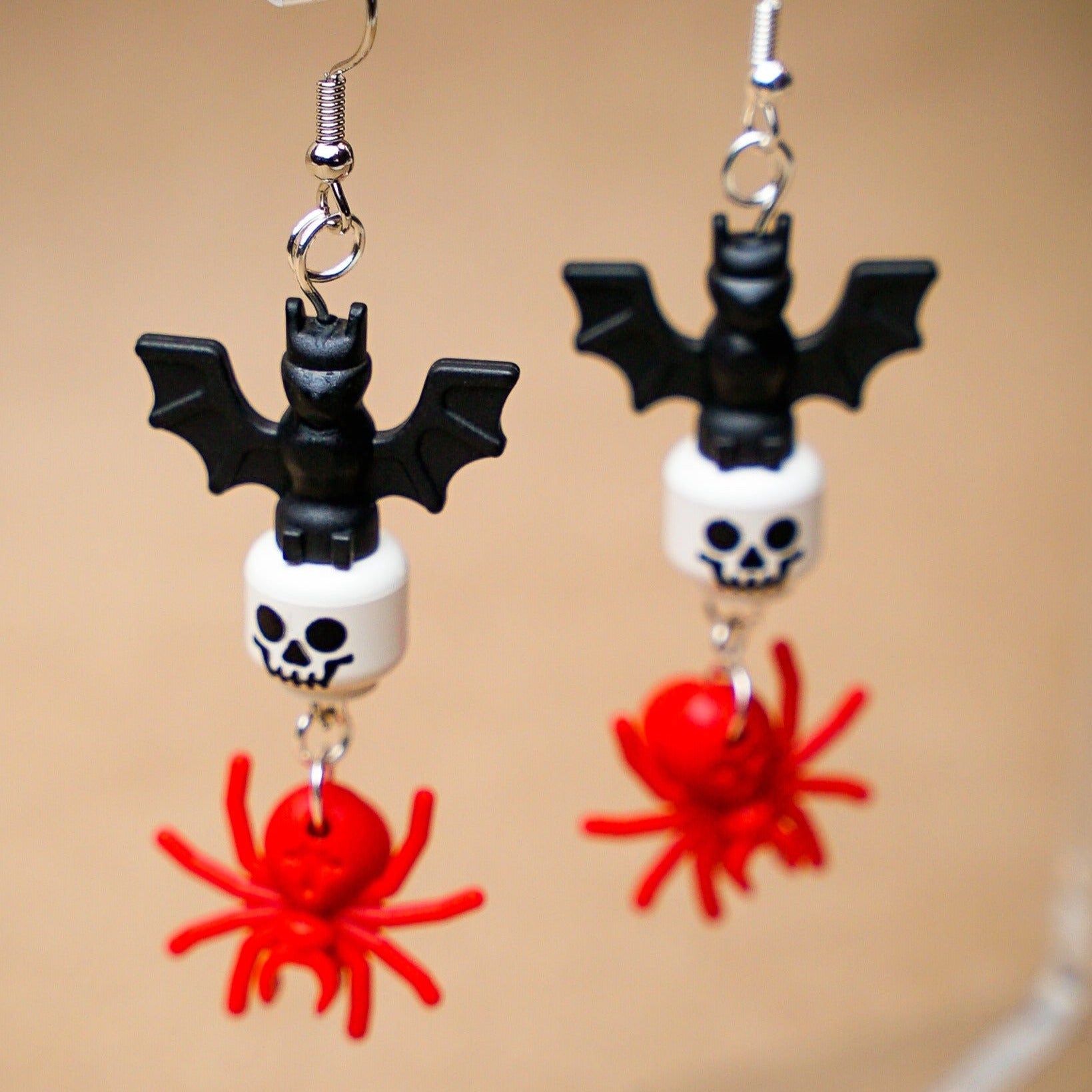Frightful Night LEGO Halloween Earrings with Bats, Skulls & Spiders - StudBee