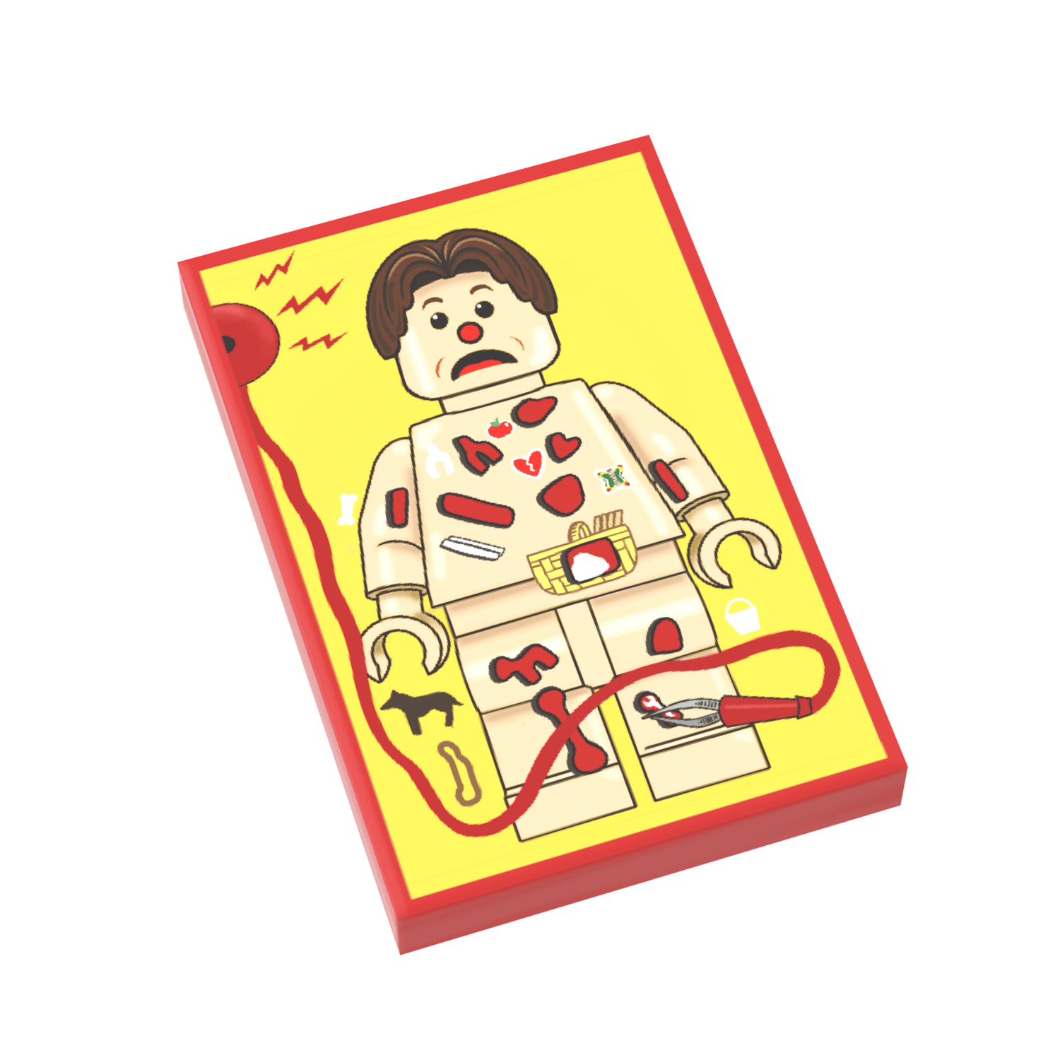 printed minifig having an operation in the style of the classic board game