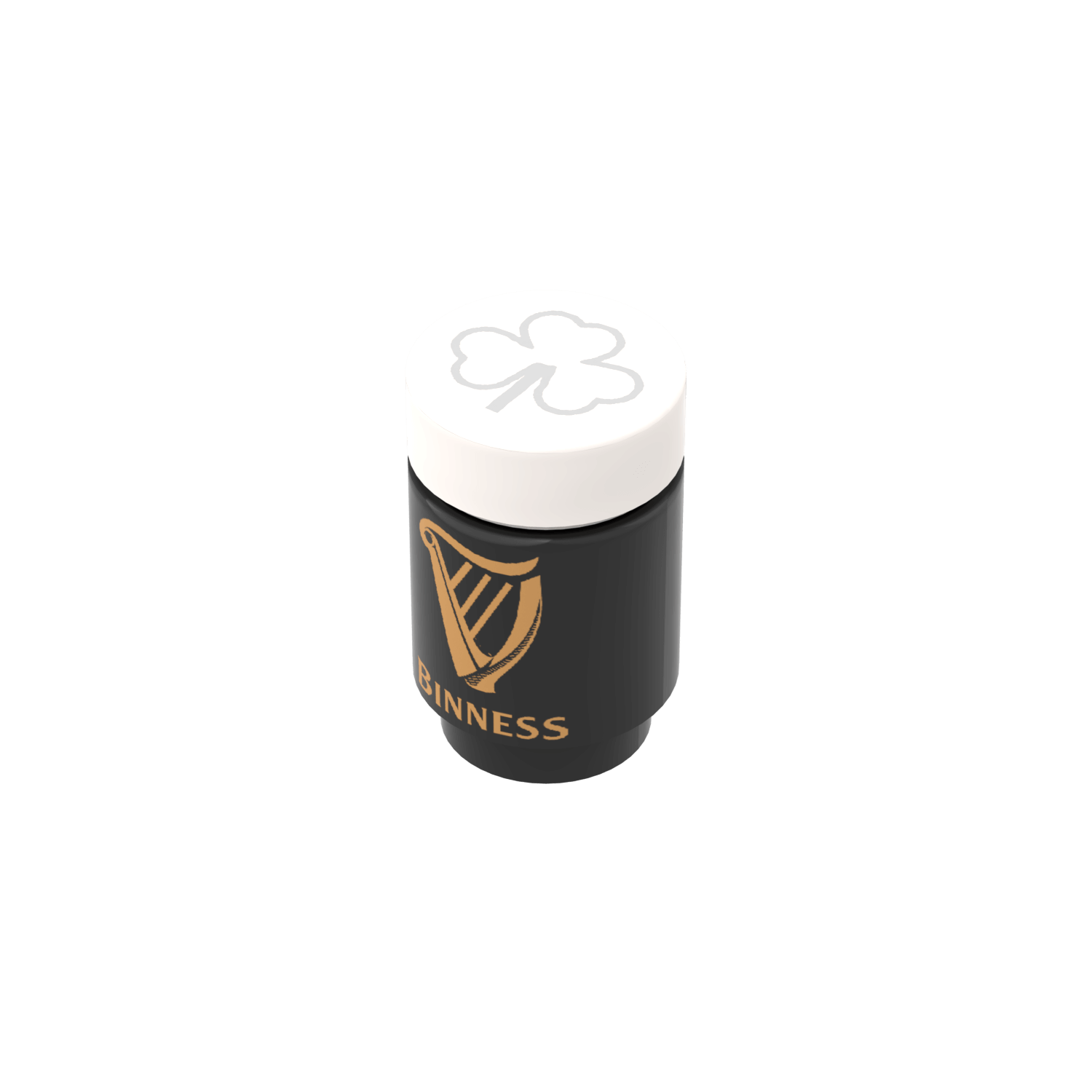binness pint showing the clover printed on the foam on a black bacgound