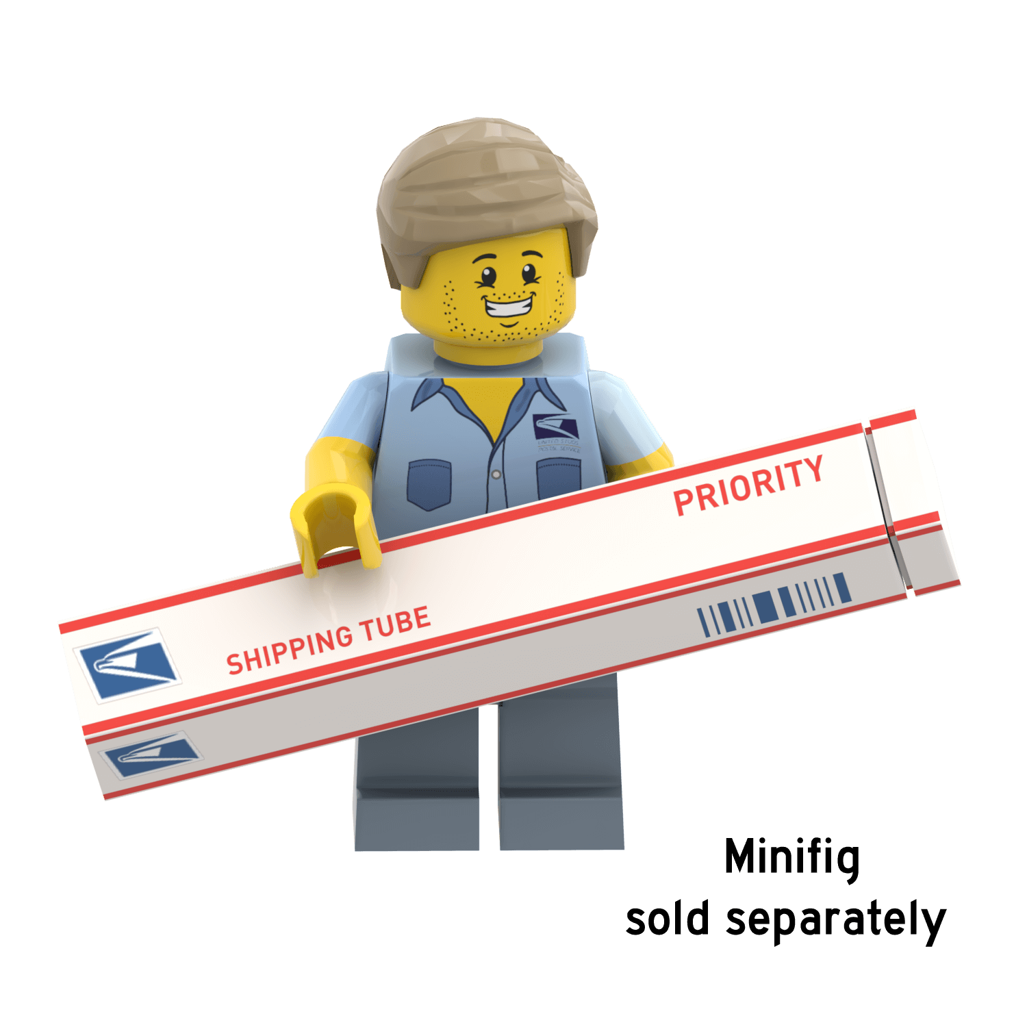 United Studs Parcel Service - Shipping Tube - Custom Printed - Made Using LEGO® Parts